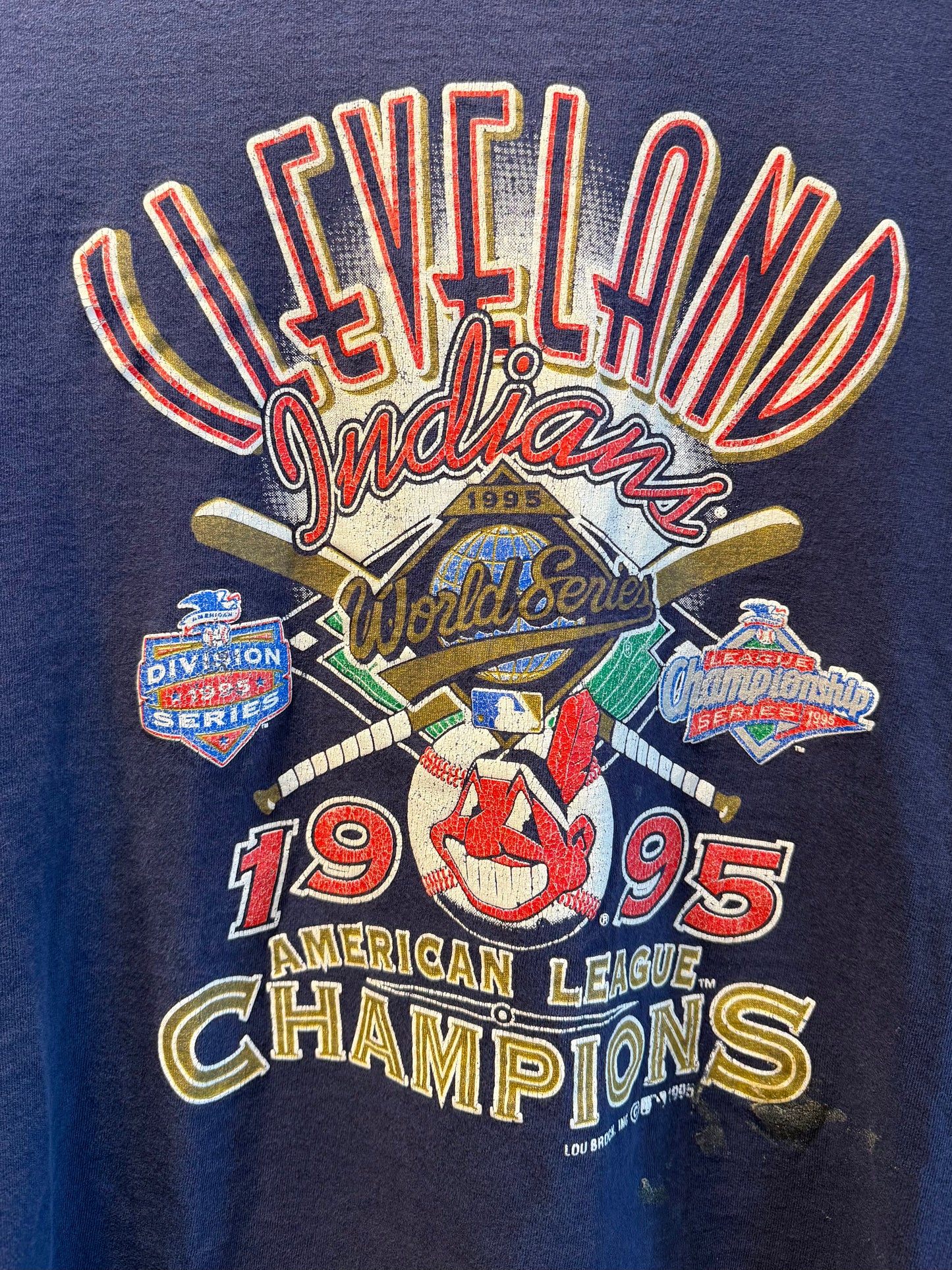 Vintage Cleveland Indians American League Champions Navy Blue T-Shirt- L