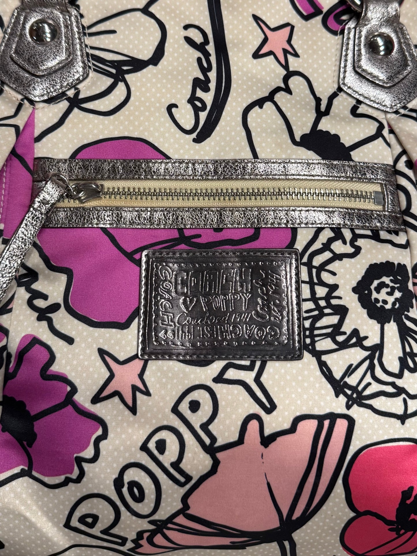 Vintage Coach Poppy 16306 Glam Tote Floral Graffiti Satin Bag