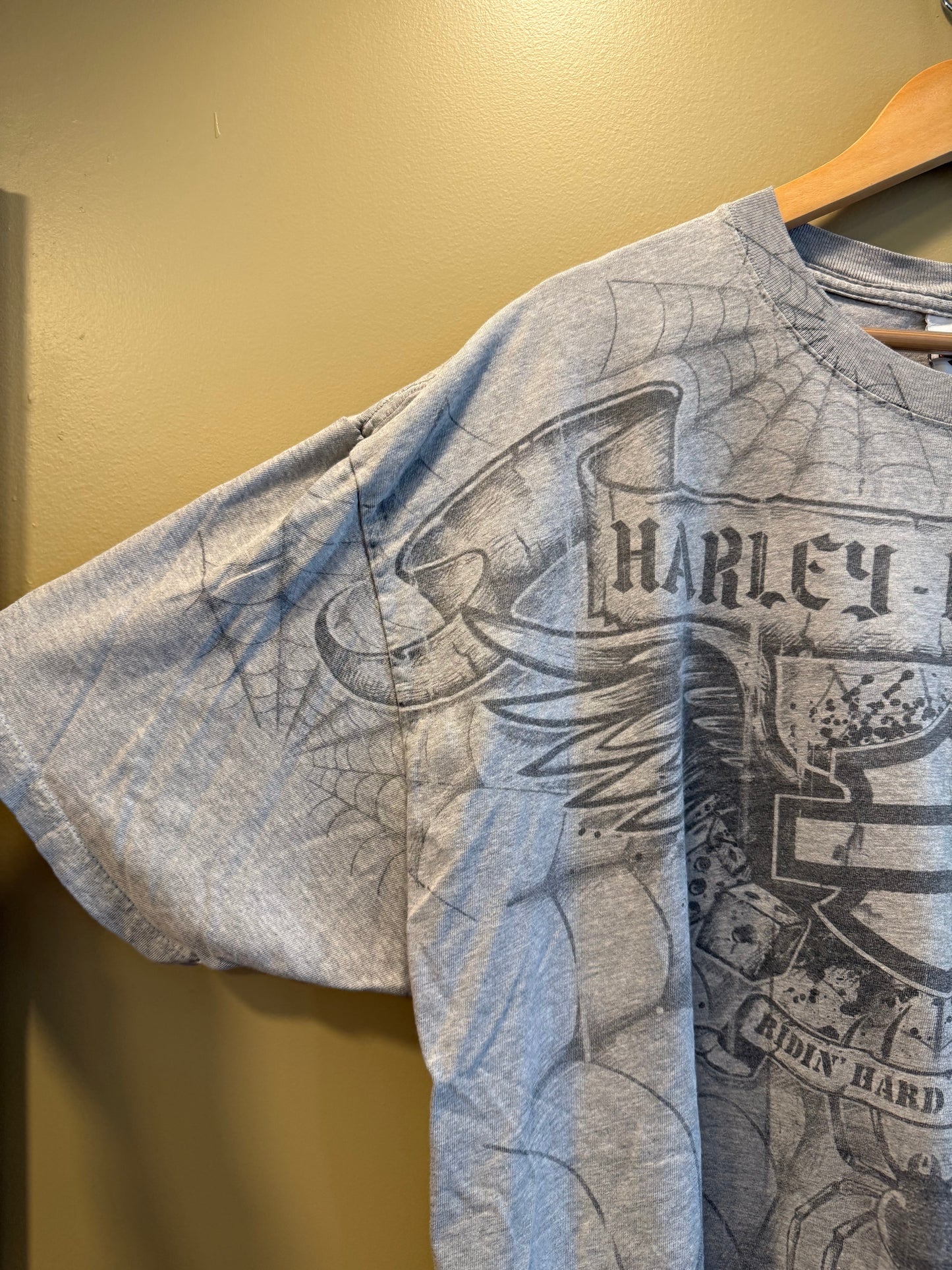 Vintage Y2K Harley Davidson Spider Web Gray T-Shirt- XL/XXL