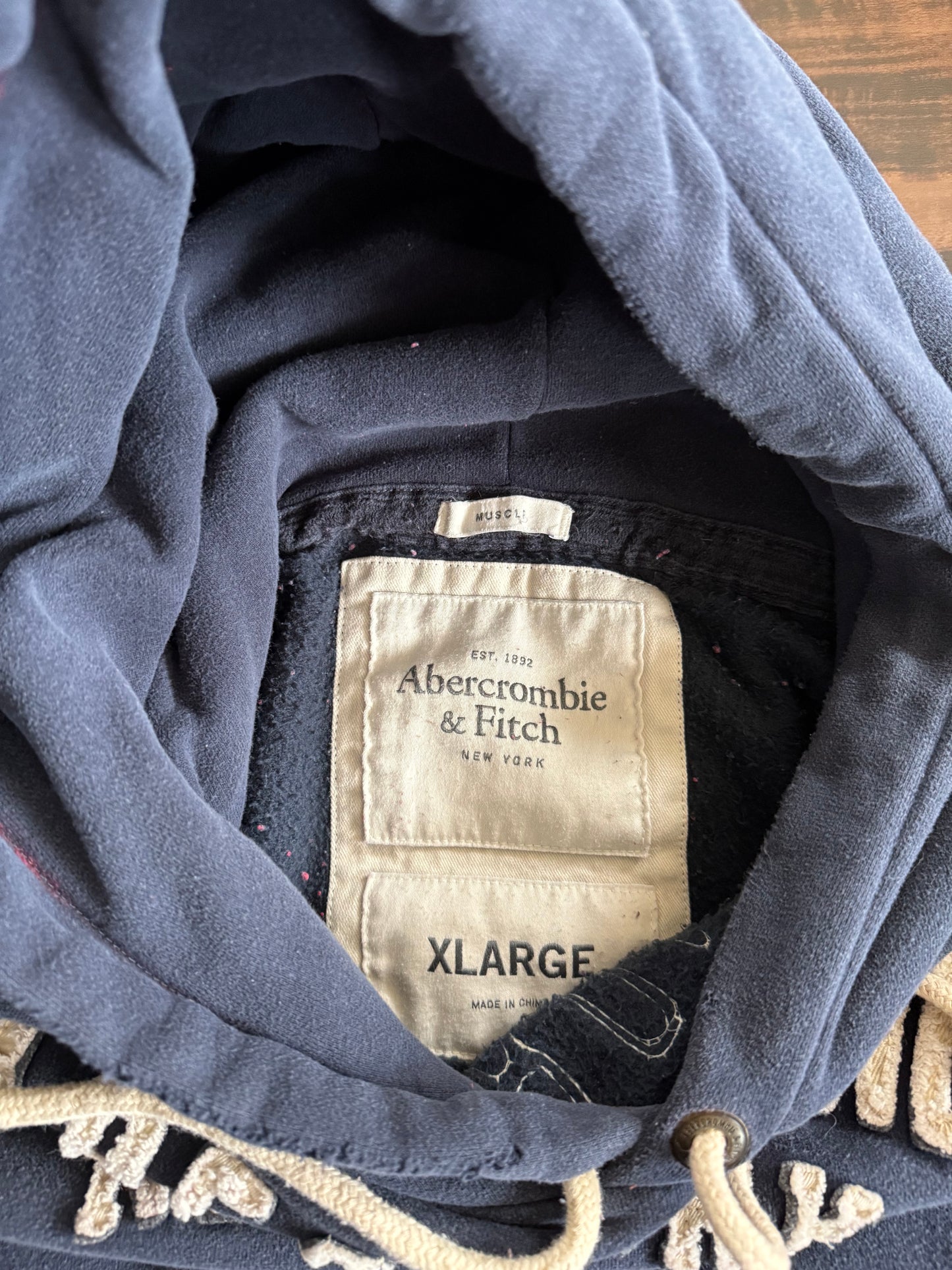 Vintage Abercrombie & Fitch Blue Embossed Hoodie Sweatshirt- L