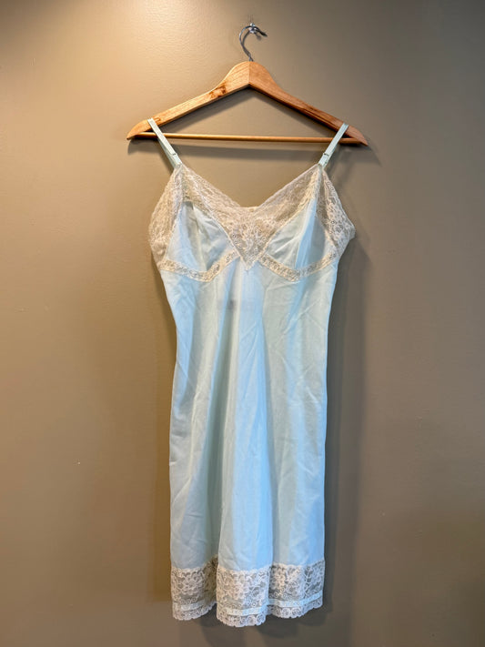 Vintage Vassarette Baby Blue Lacy Slip Dress- S