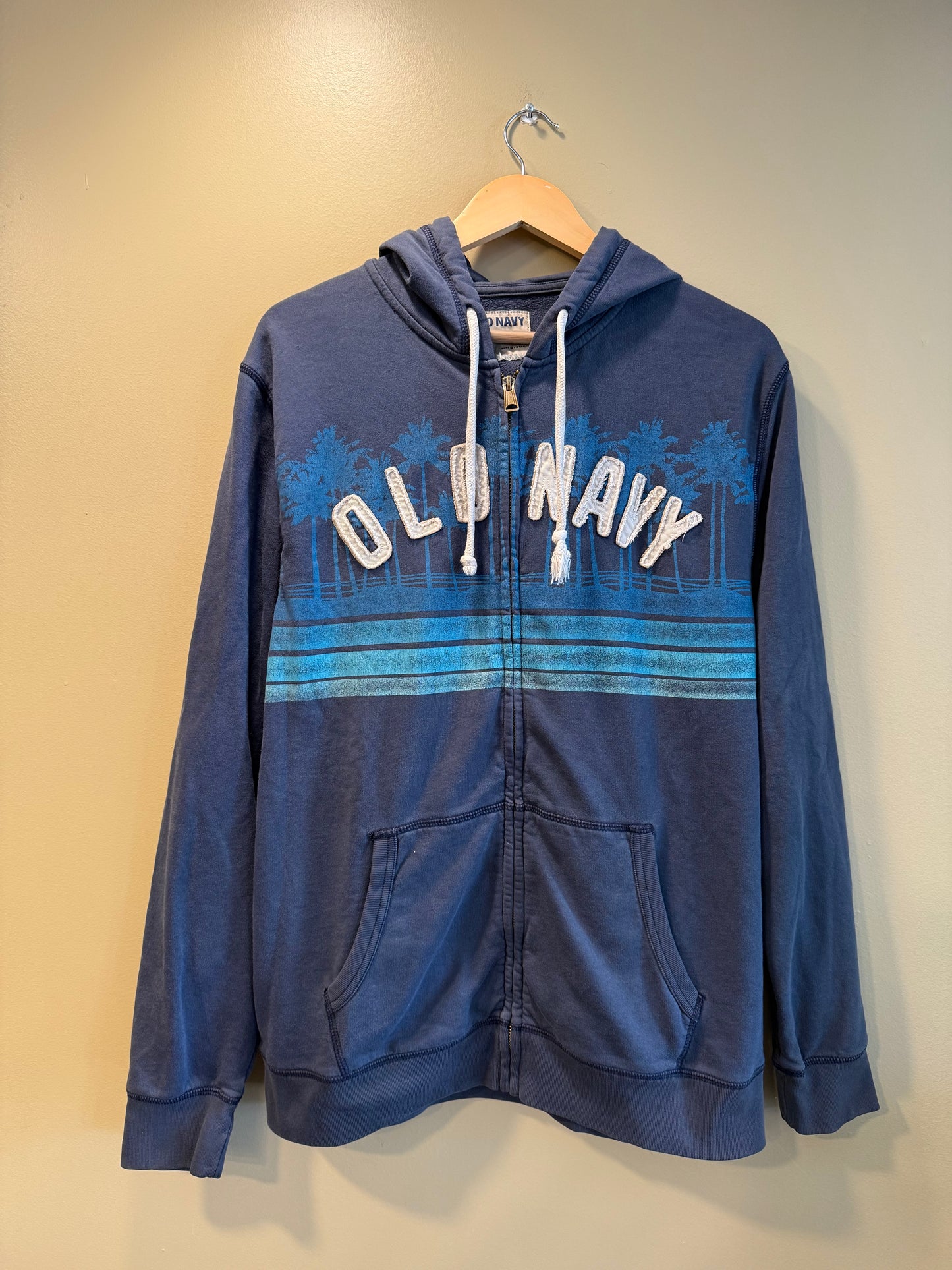 Vintage Y2K Old Navy Blue Palm Tree Zip-Up Hoodie Sweatshirt- L