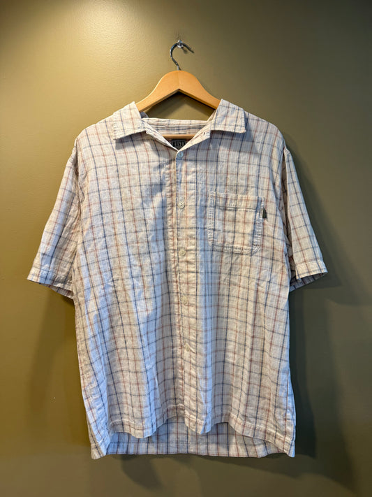 Vintage Rusty Linen Cotton Checkered Button-Up Shirt- L