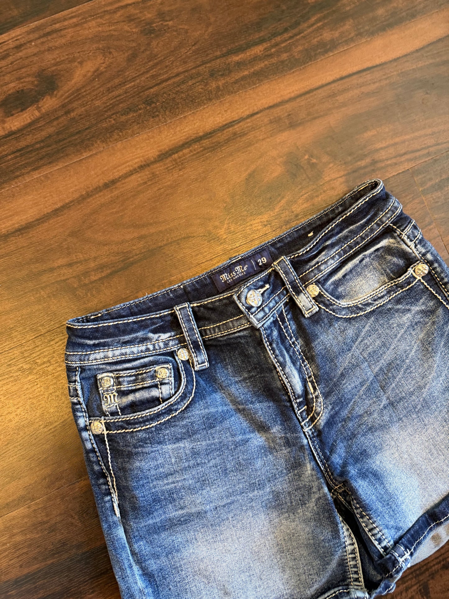 Vintage Miss Me Angel Wings Embellished Dark Wash Denim Jean Shorts- 30