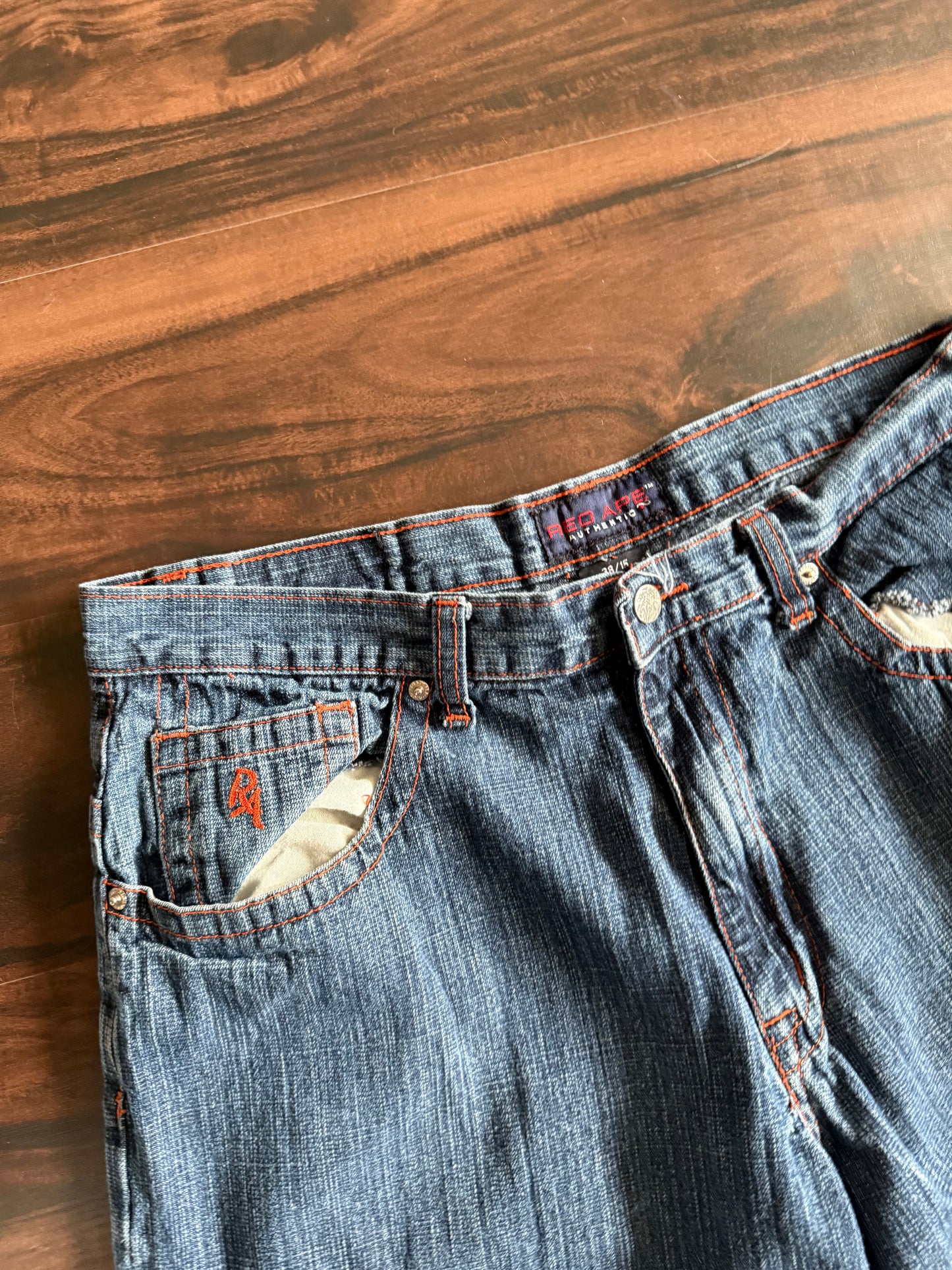 Vintage Y2K Red Ape Embroidered Denim Jean Shorts- 36