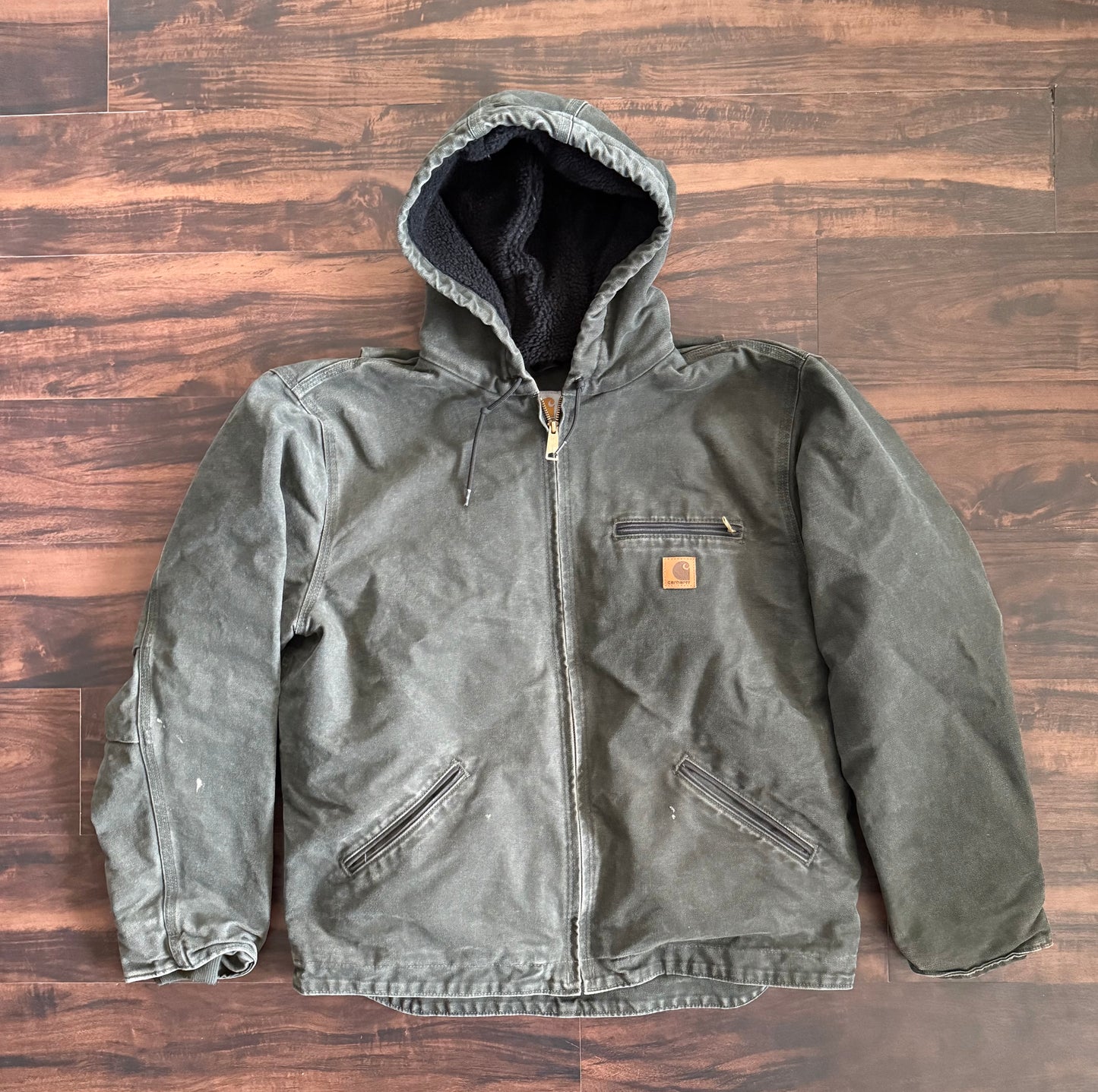 Vintage Carhartt J141-MOS Hooded Fleece-Lined Jacket- L