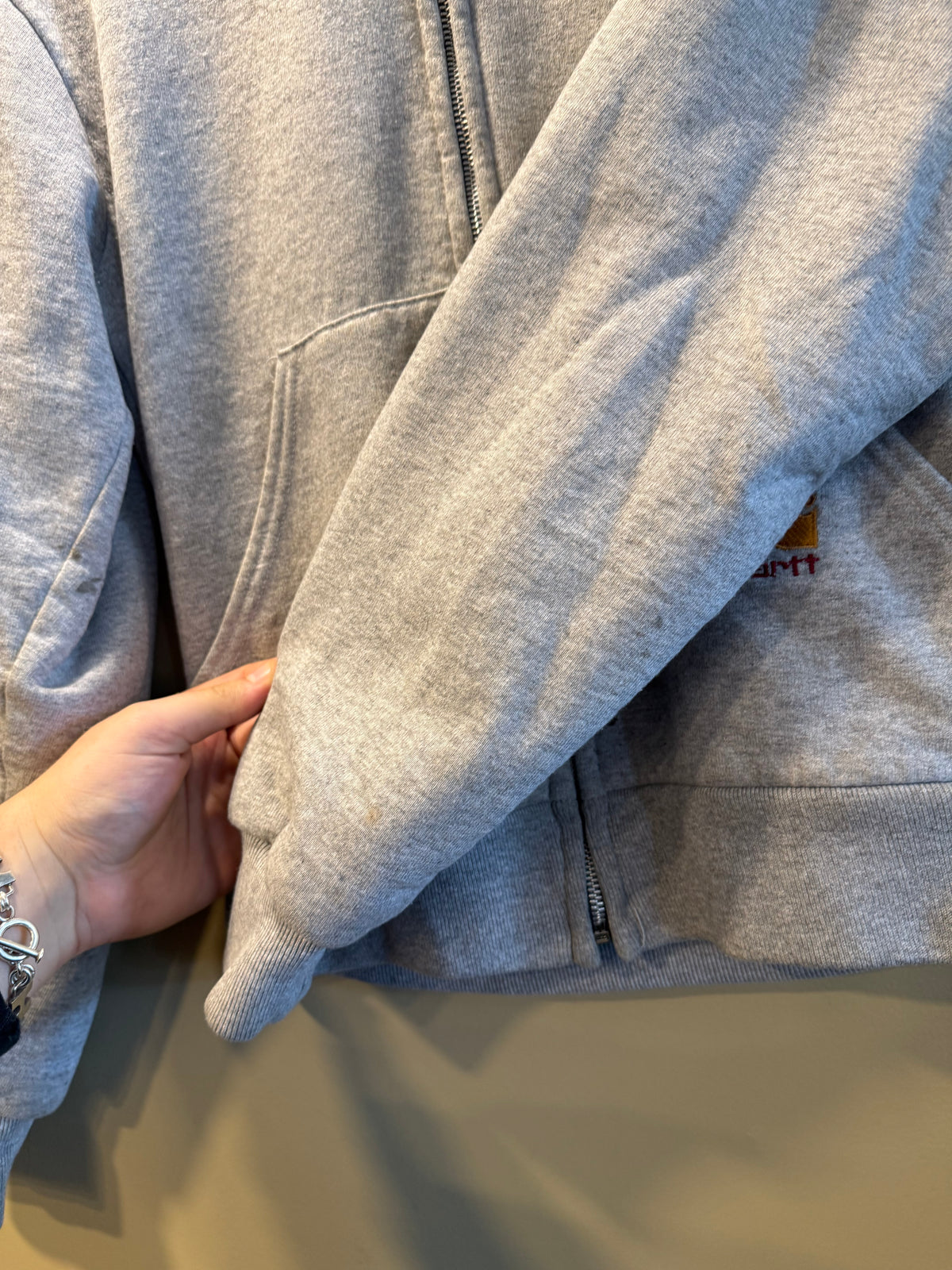 Vintage Carhartt Gray Thermal-Lined Zip-Up Hoodie Sweatshirt- M