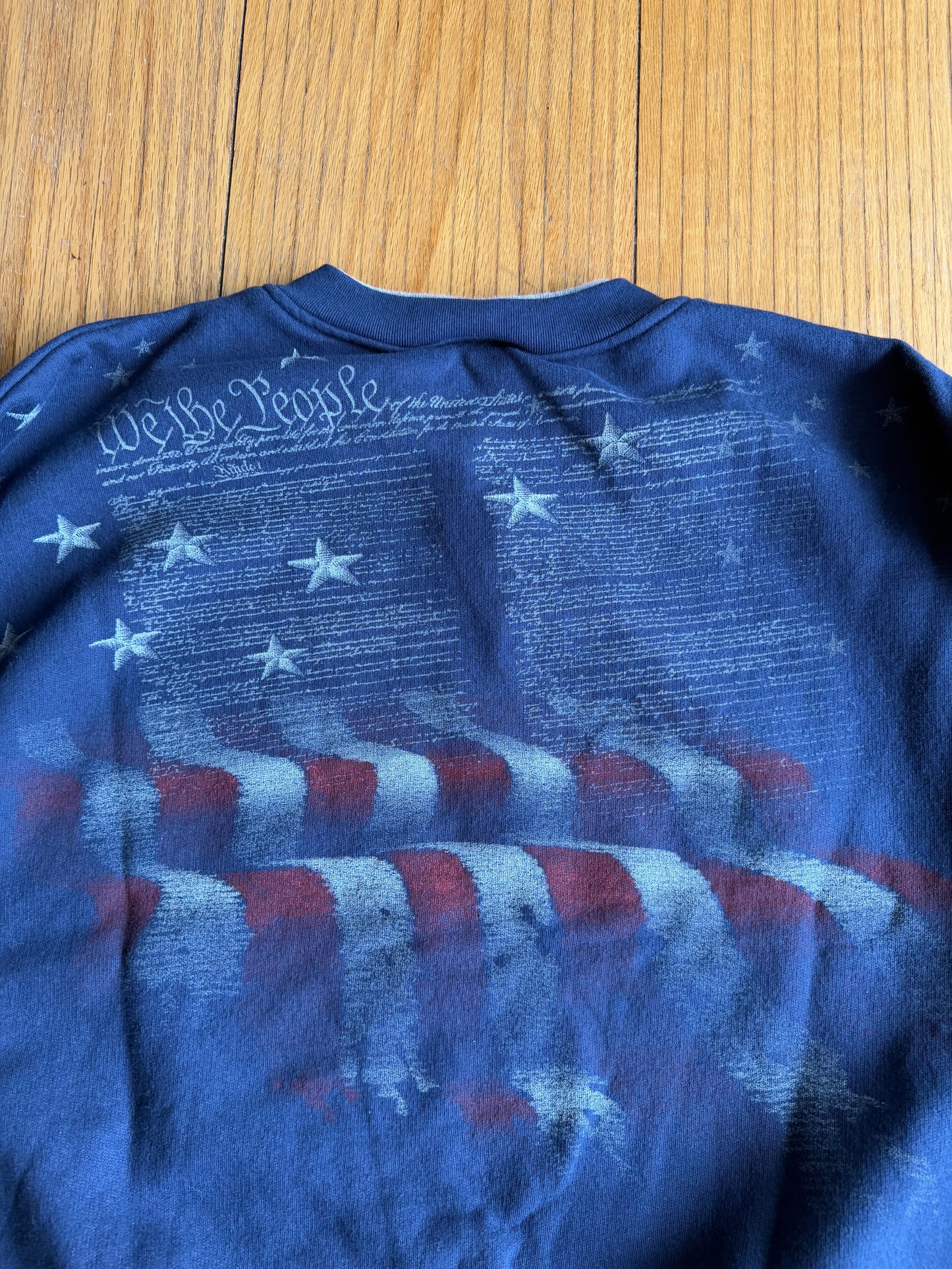 Vintage American Flag Bald Eagle All Over Print Crewneck Sweatshirt- XL