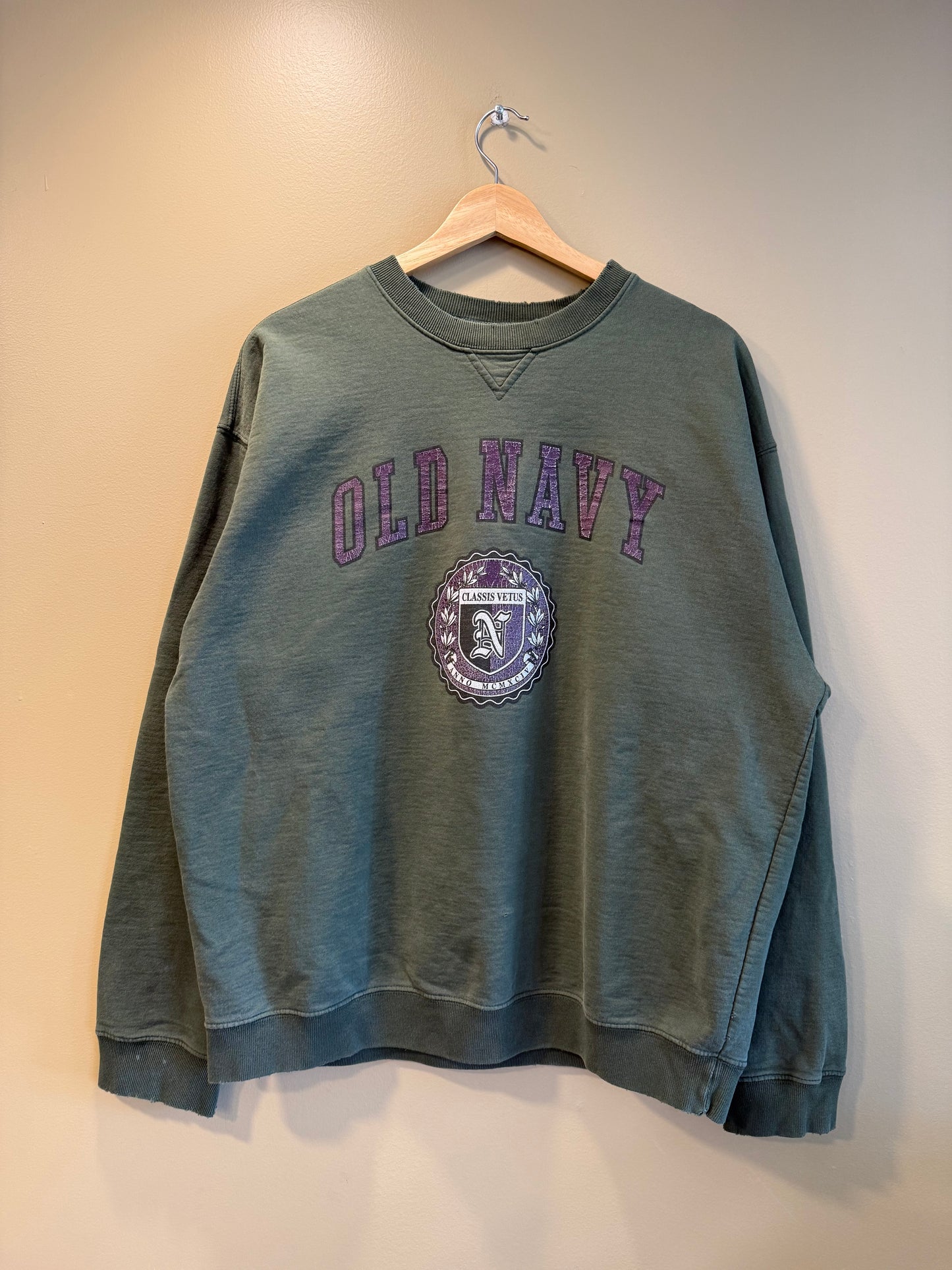 Vintage Old Navy University Style Green Crewneck- L