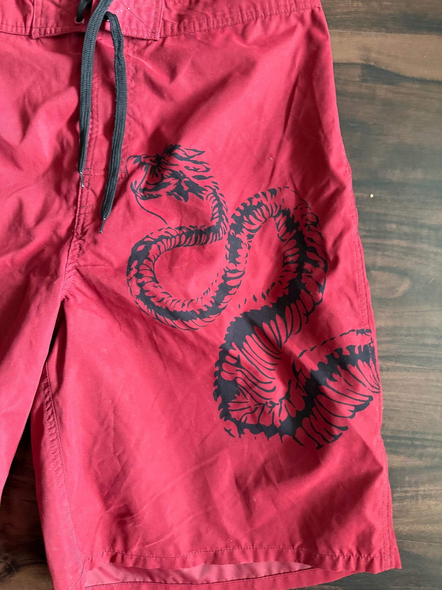 Vintage Y2K Red Dragon Swim Trunk Shorts- 31