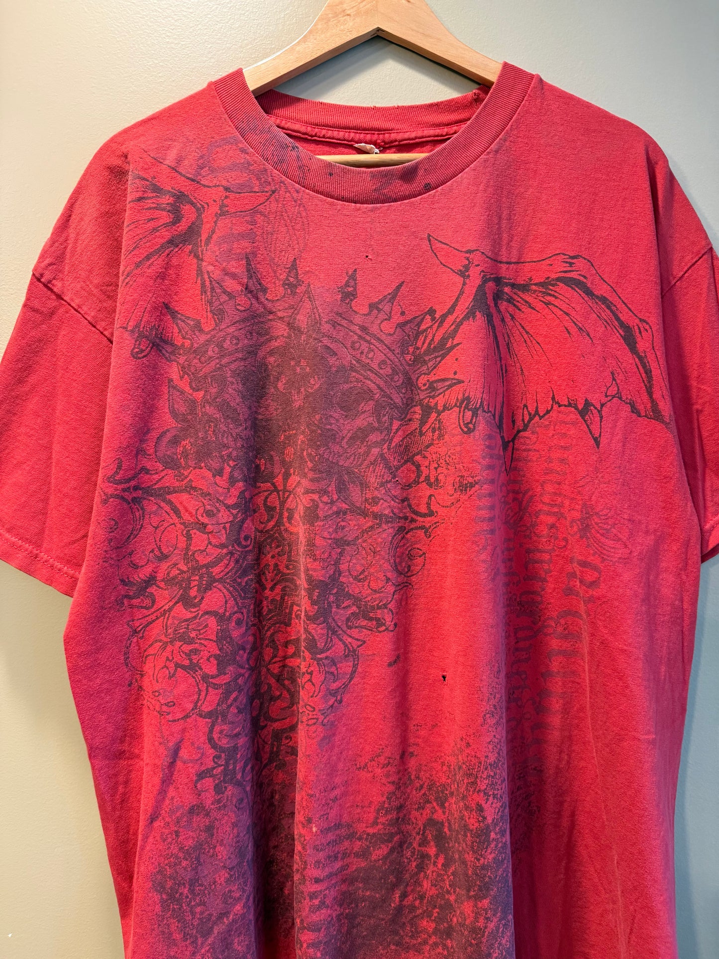 Vintage Y2K Red Bat Skull T-Shirt- XL
