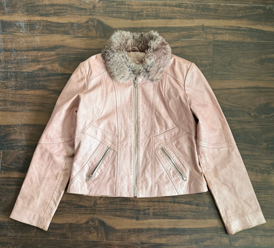 Vintage Wilson’s Leather Women’s Powder Pink Fur Collar Jacket- L