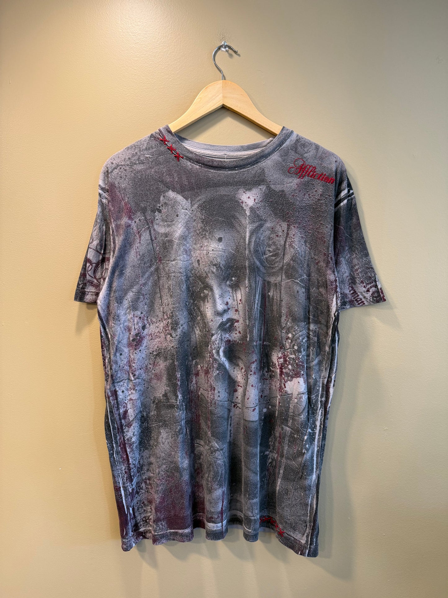 Vintage Affliction Bamboo Girl Crying All Over Print T-Shirt- M/L