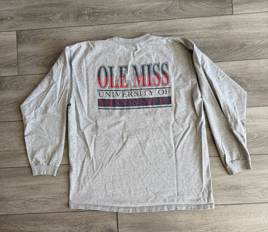 Vintage Ole Miss University of Mississippi Long Sleeve Gray T-Shirt- XL