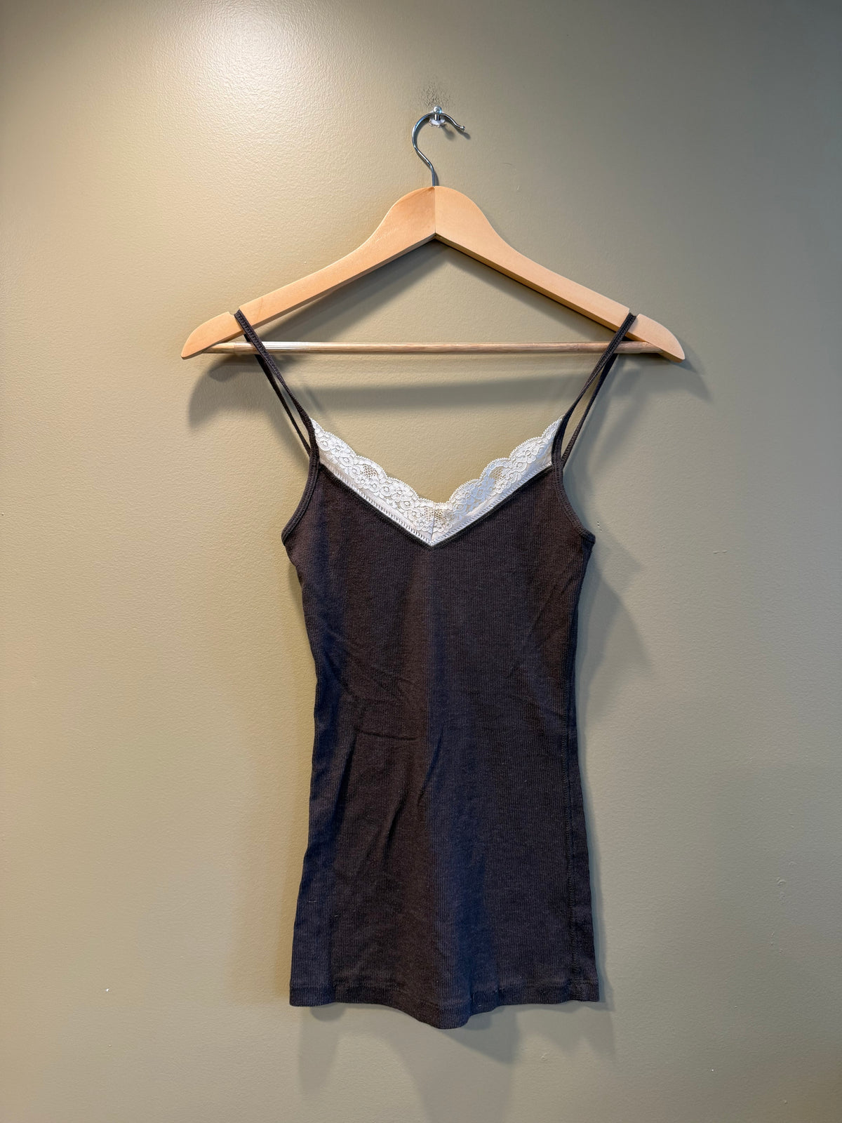 Vintage Old Navy Ribbed Lacy Brown Tank Top- XS