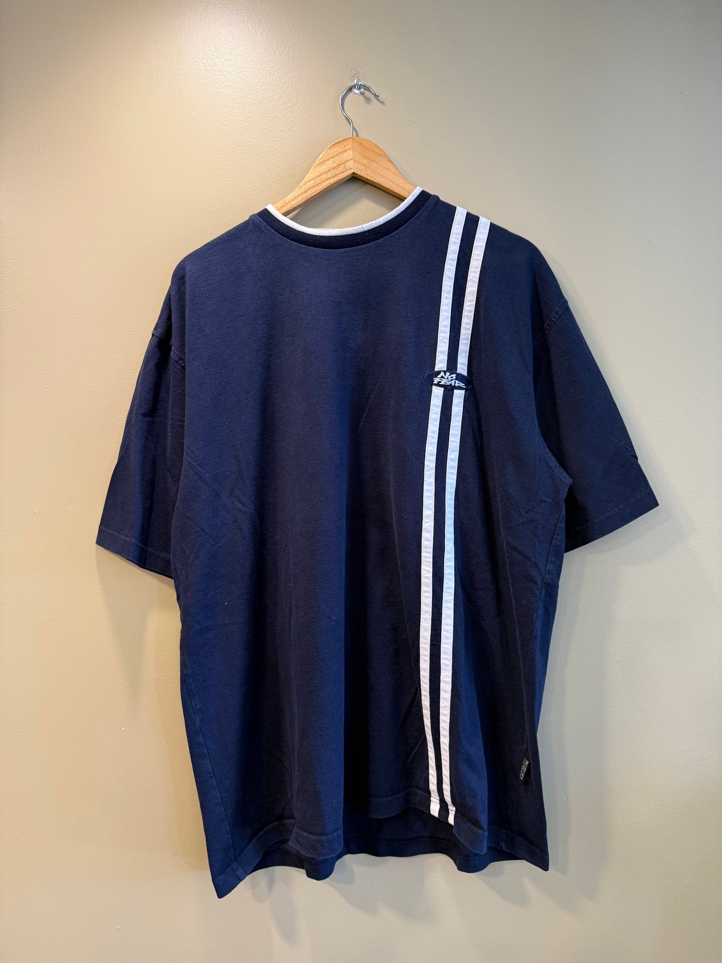 Vintage No Fear Striped Navy Blue T-Shirt- XL