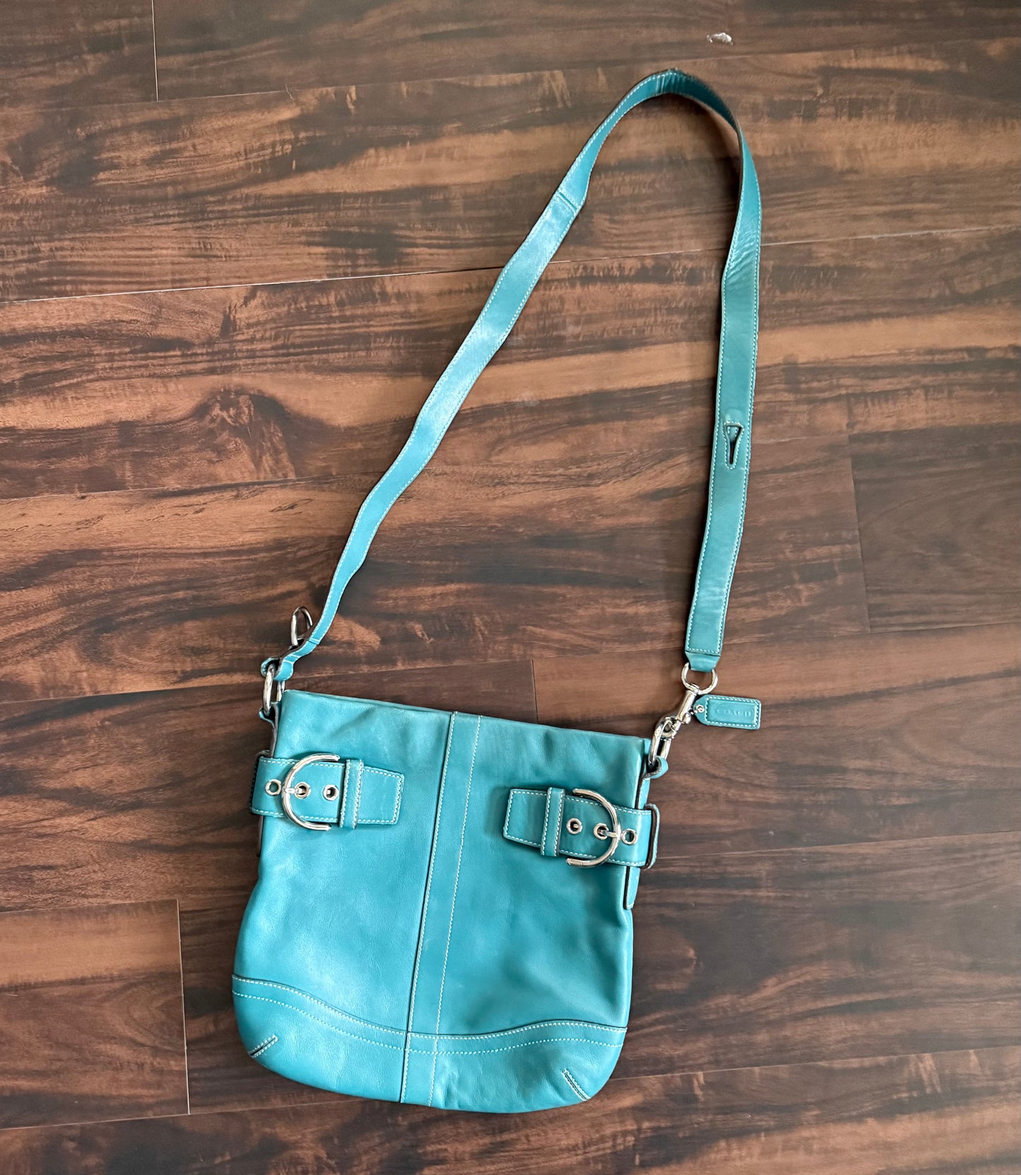Vintage Authentic Coach Turquoise Leather Hobo Shoulder Bag