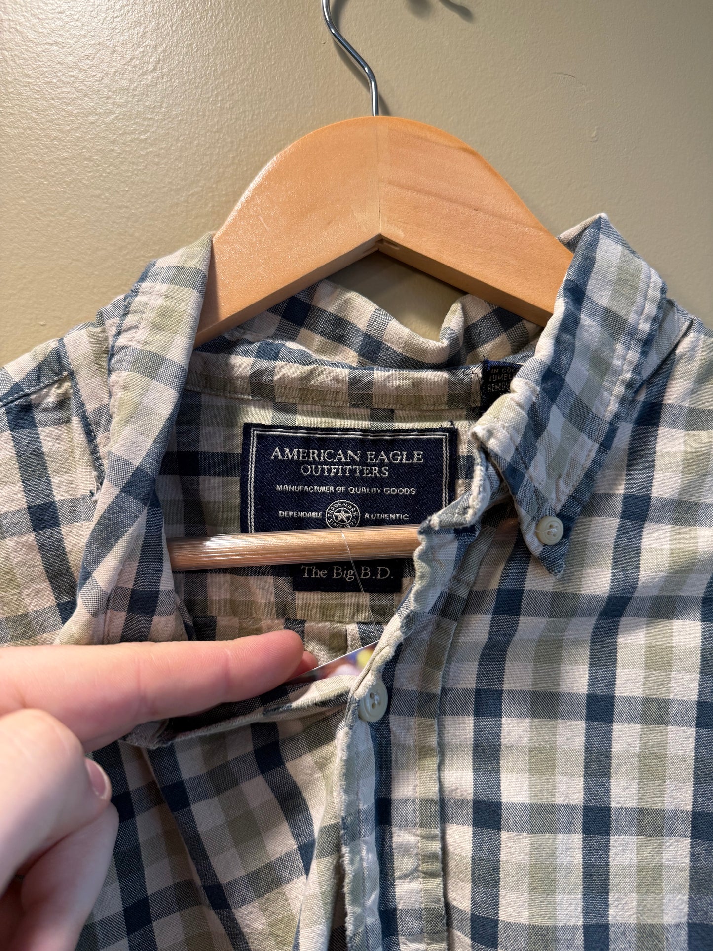 Vintage American Eagle Outfitters Checkered Green Button-Up Shirt- XL