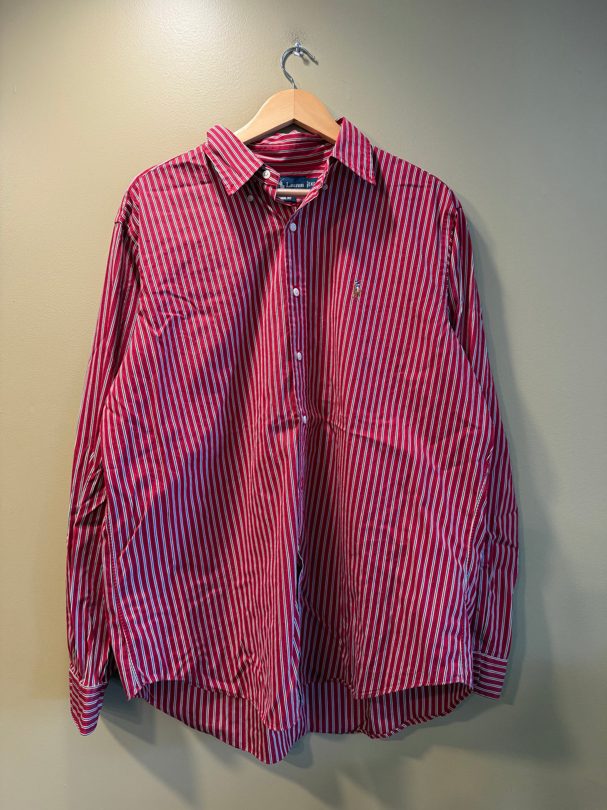 Vintage Polo Ralph Lauren Red Striped Button-Up Shirt- XL