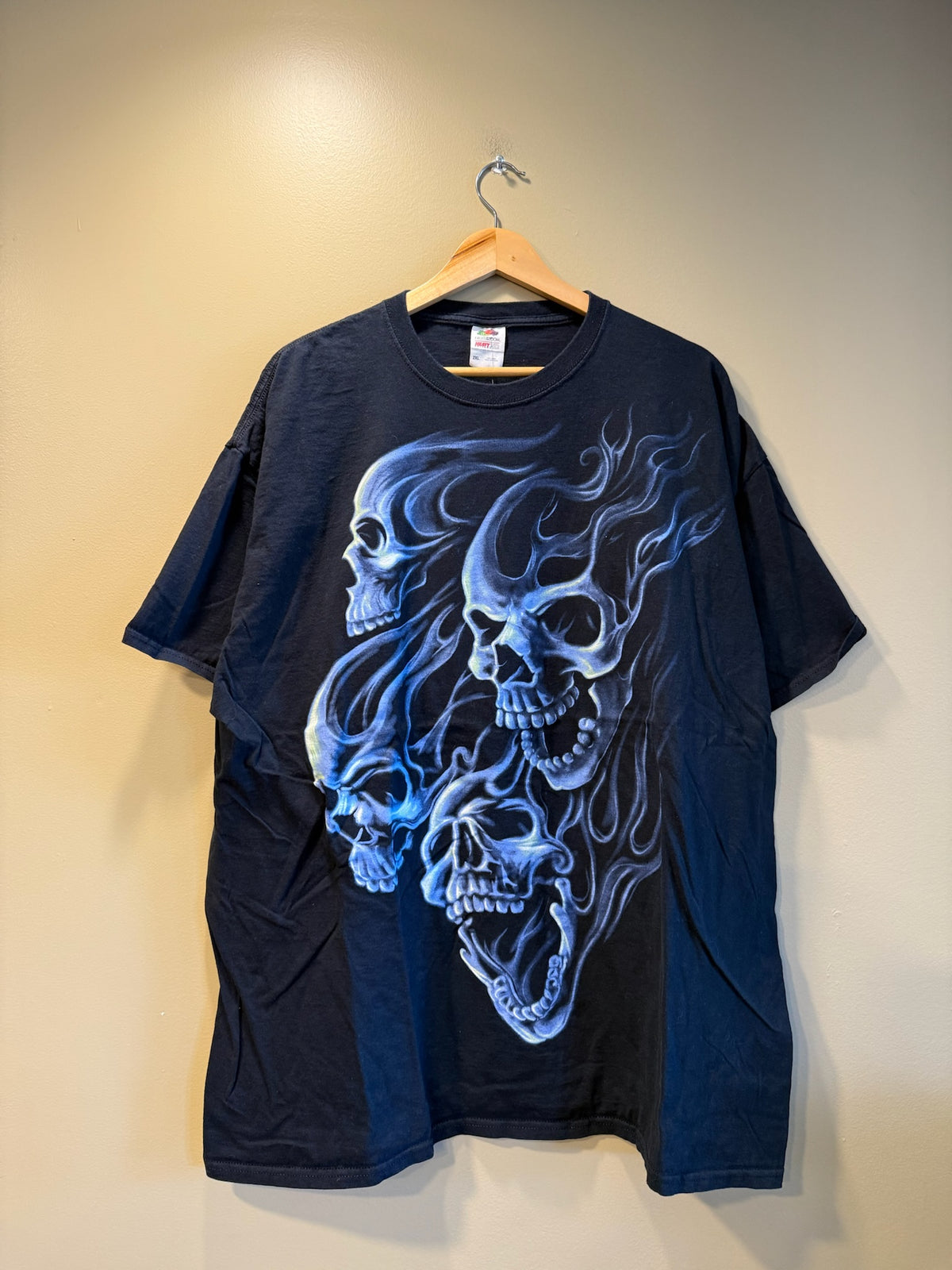 Vintage Blue Flame Skulls T-Shirt - XXL