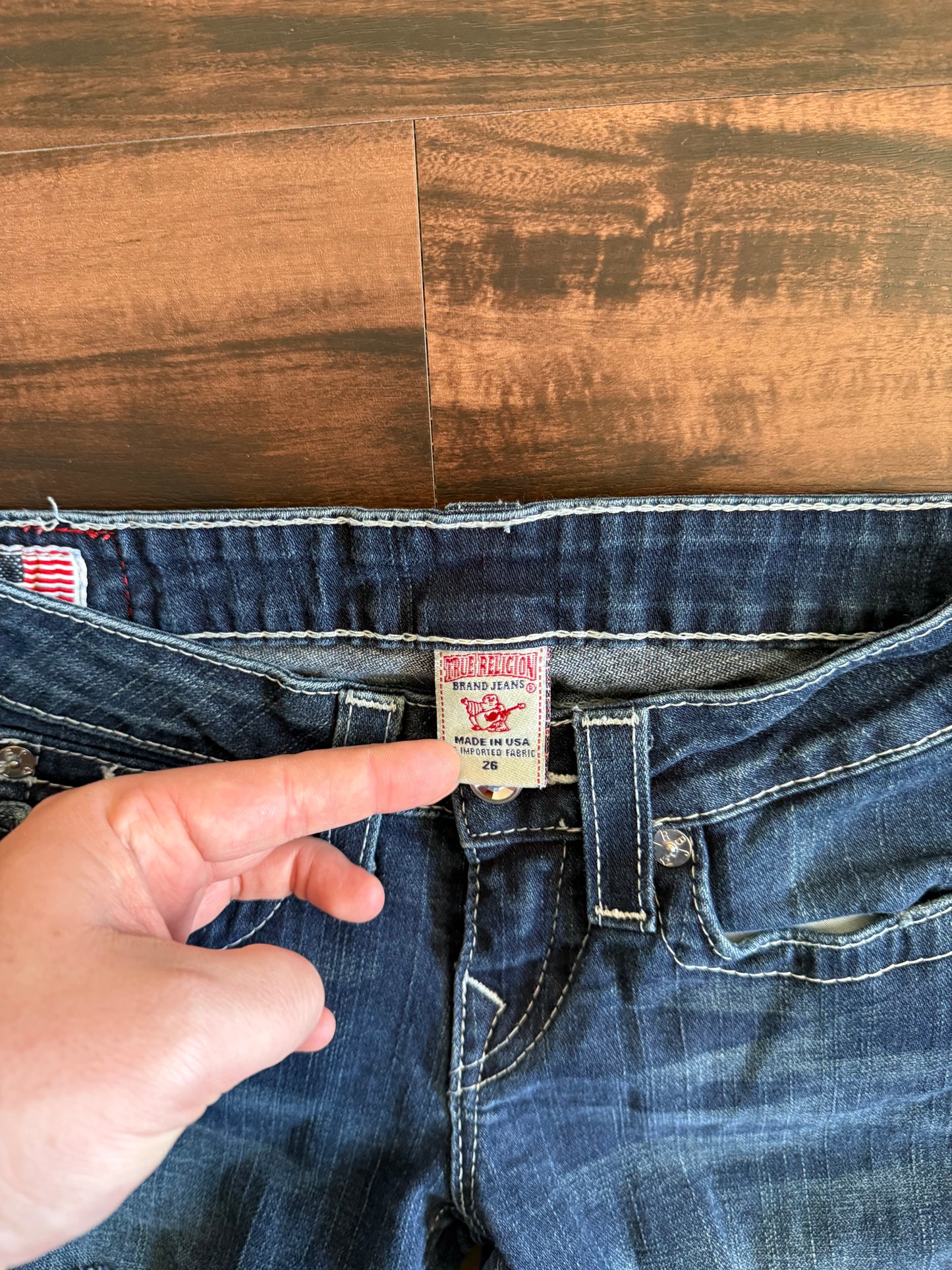 Vintage True Religion Dark Wash Distressed Flare Denim Jeans- 28x31