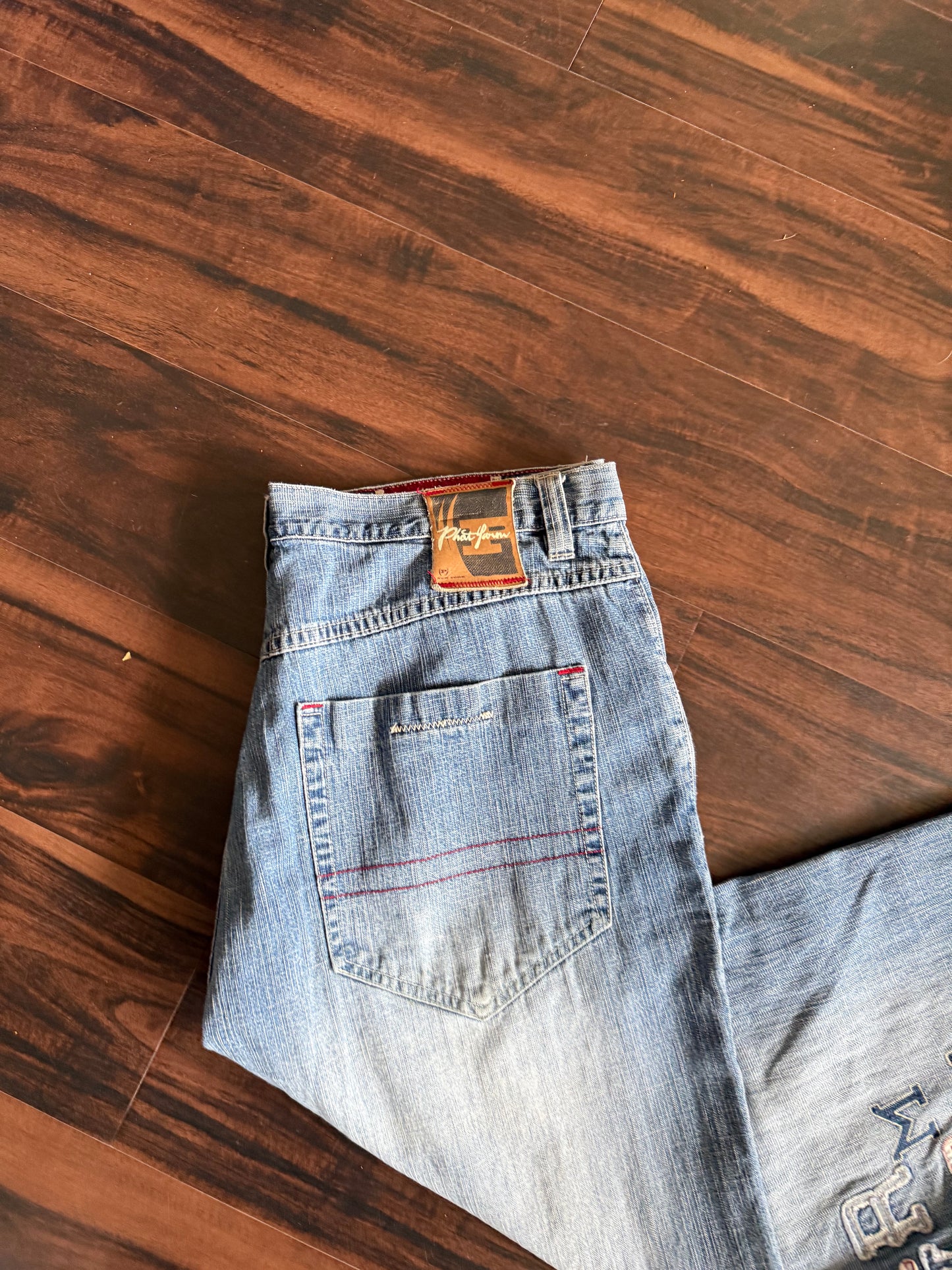 Vintage Y2K Phat Farm Patchwork Lettering Denim Jeans- 36x33