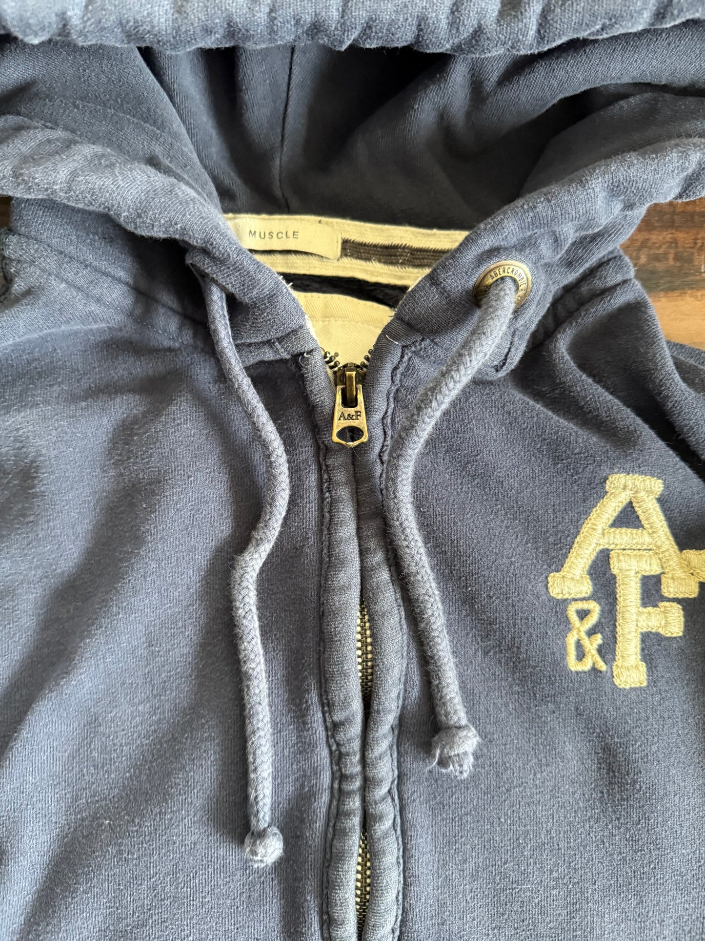 Vintage Y2K Abercrombie & Fitch Zip-Up Blue Hoodie Sweatshirt- S