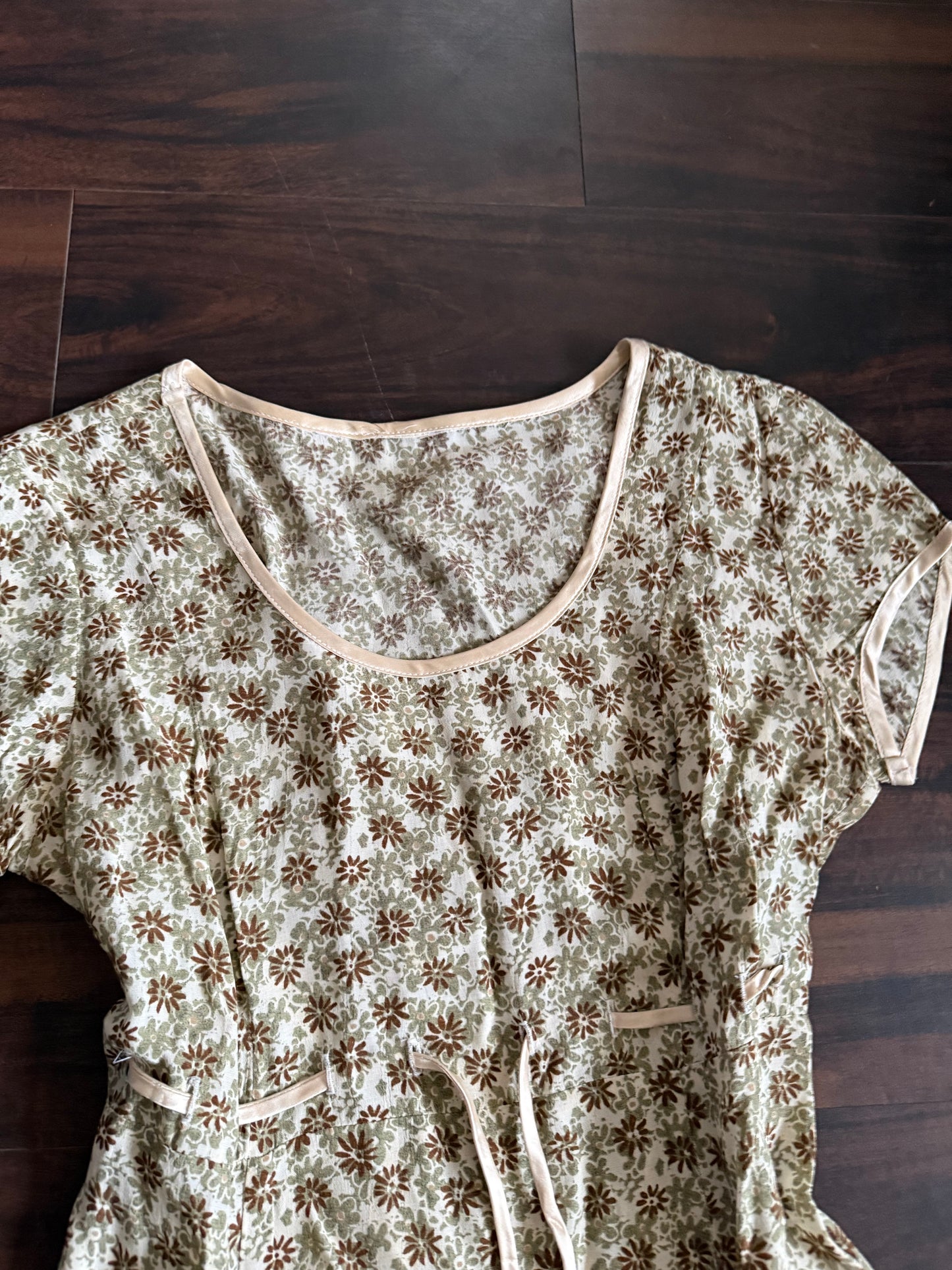 Vintage Green & Brown Floral Dress- M