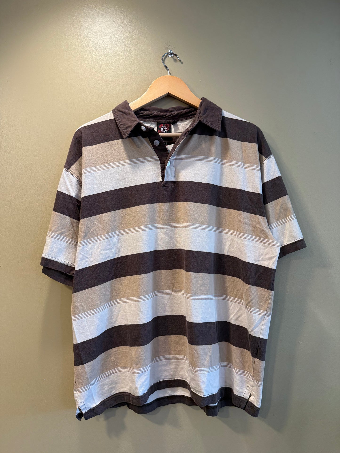 Vintage Y2K Striped Brown Polo Shirt- XL