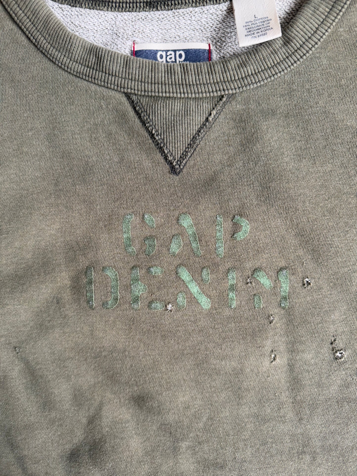 Vintage Gap Denim Distressed Green Crewneck Sweatshirt- L