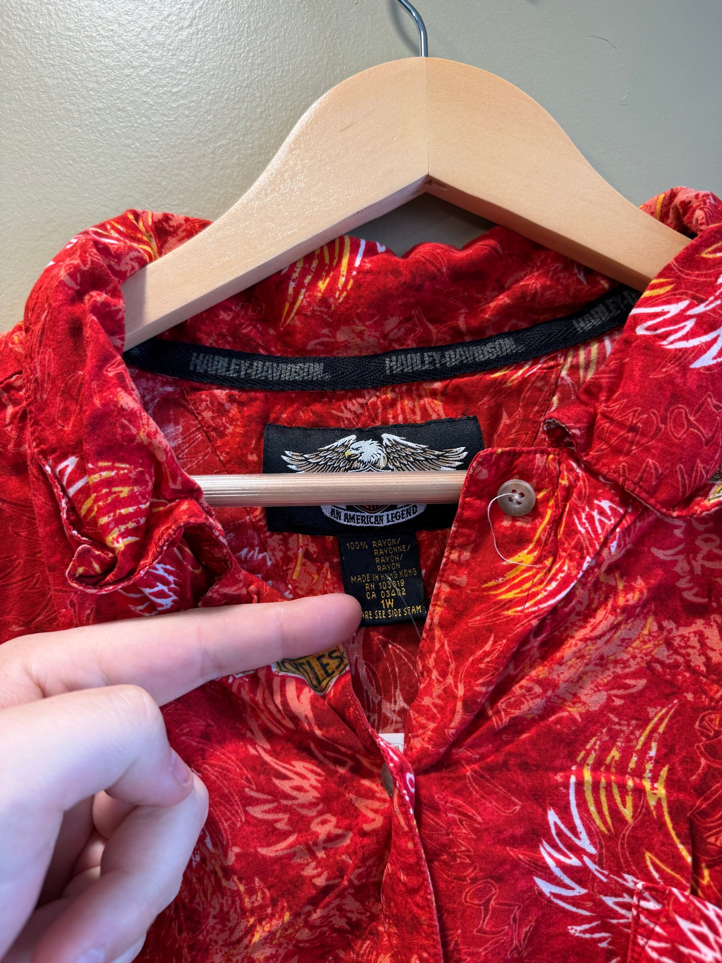 Vintage Harley Davidson Flames & Wings Hawaiian Shirt- L