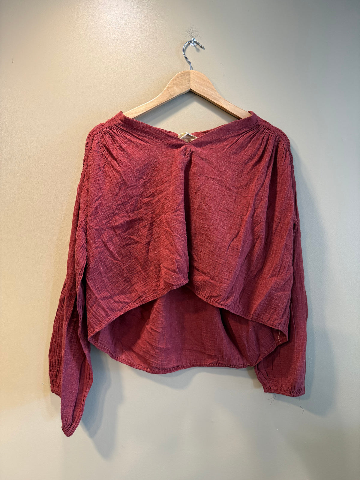 Vintage Women’s Dark Red Blouse Cropped Top- L