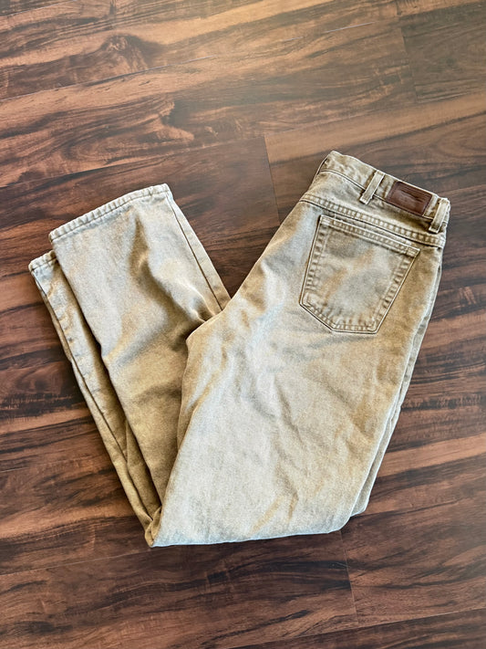 Vintage L.L. Bean Flannel Lined Green Cotton Canvas Pants- 32x33