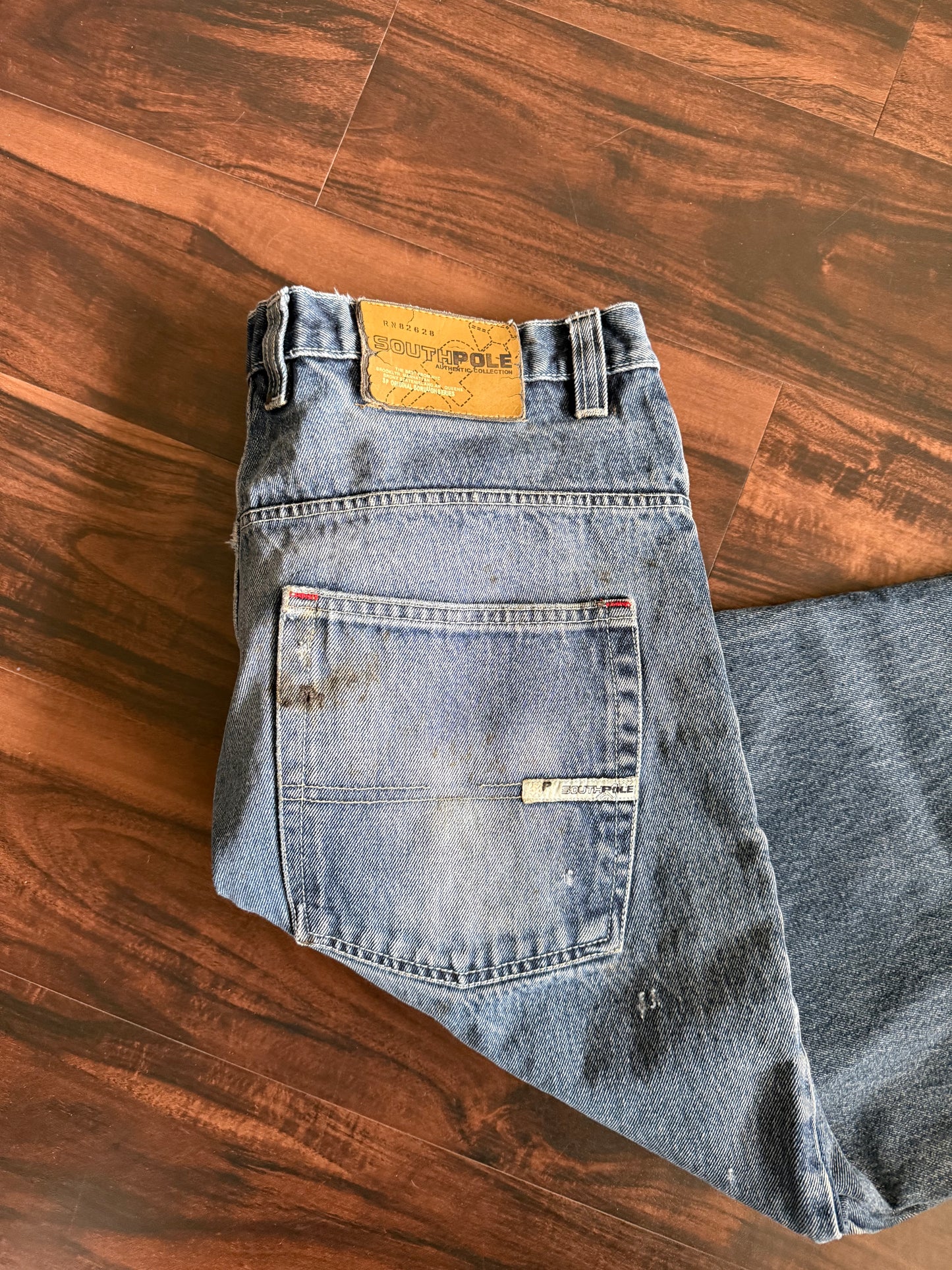 Vintage Y2K South Pole Dark Wash Baggy Distressed Streetwear Denim Jeans- 36x32