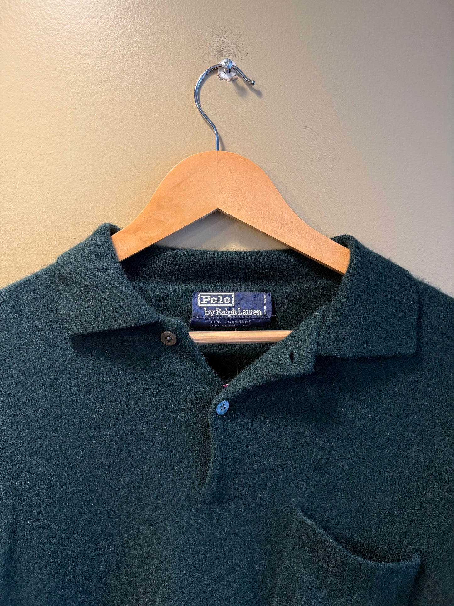Vintage Polo Ralph Lauren Forest Green Cashmere Button-Up Collared Sweater- L