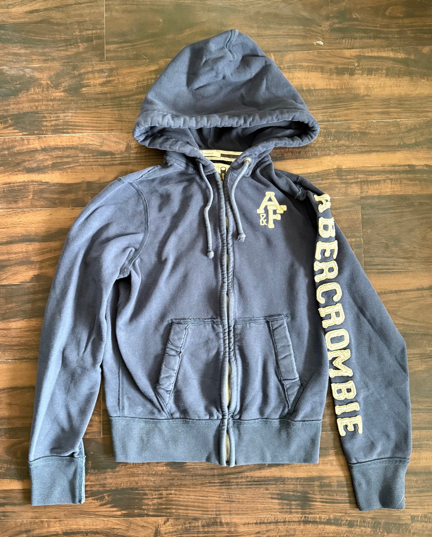 Vintage Y2K Abercrombie & Fitch Zip-Up Blue Hoodie Sweatshirt- S