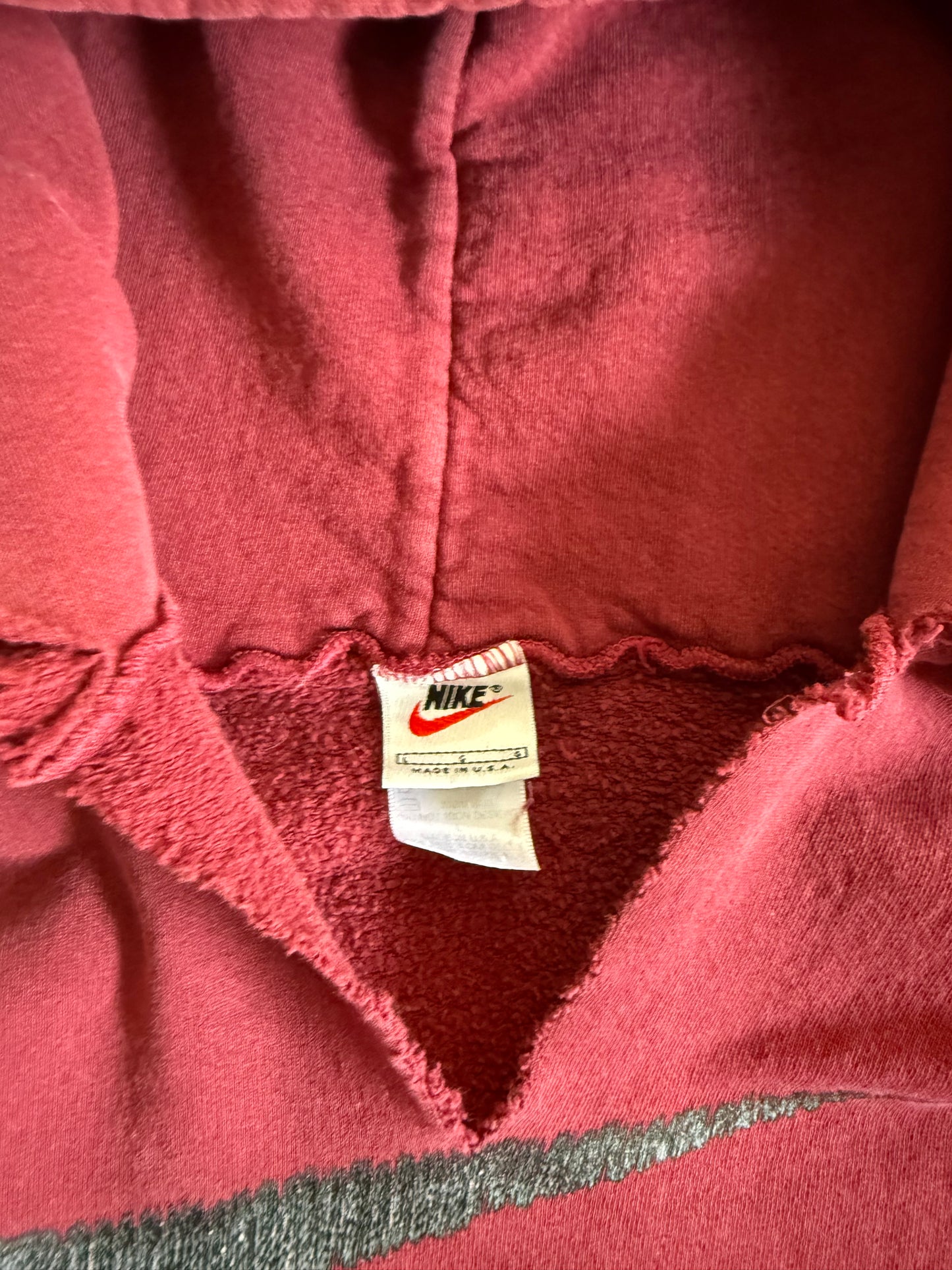 Vintage Nike Chopped Neck Big Swoosh Maroon Hoodie Sweatshirt- L