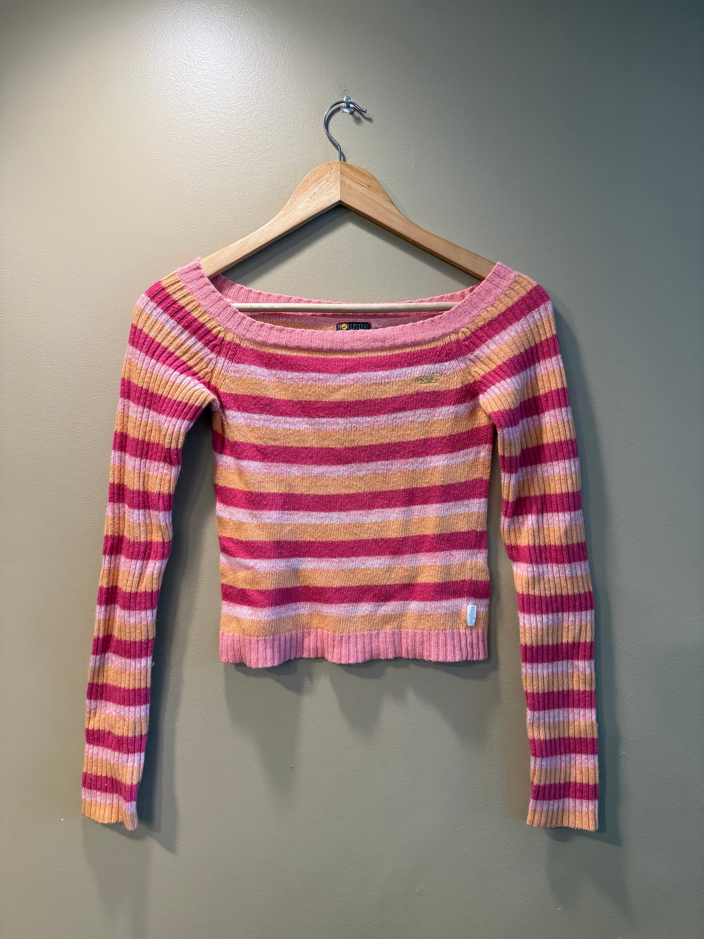 Vintage Y2K Hollister Striped Pink Sweater- M