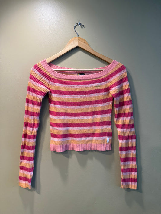 Vintage Y2K Hollister Striped Pink Sweater- M