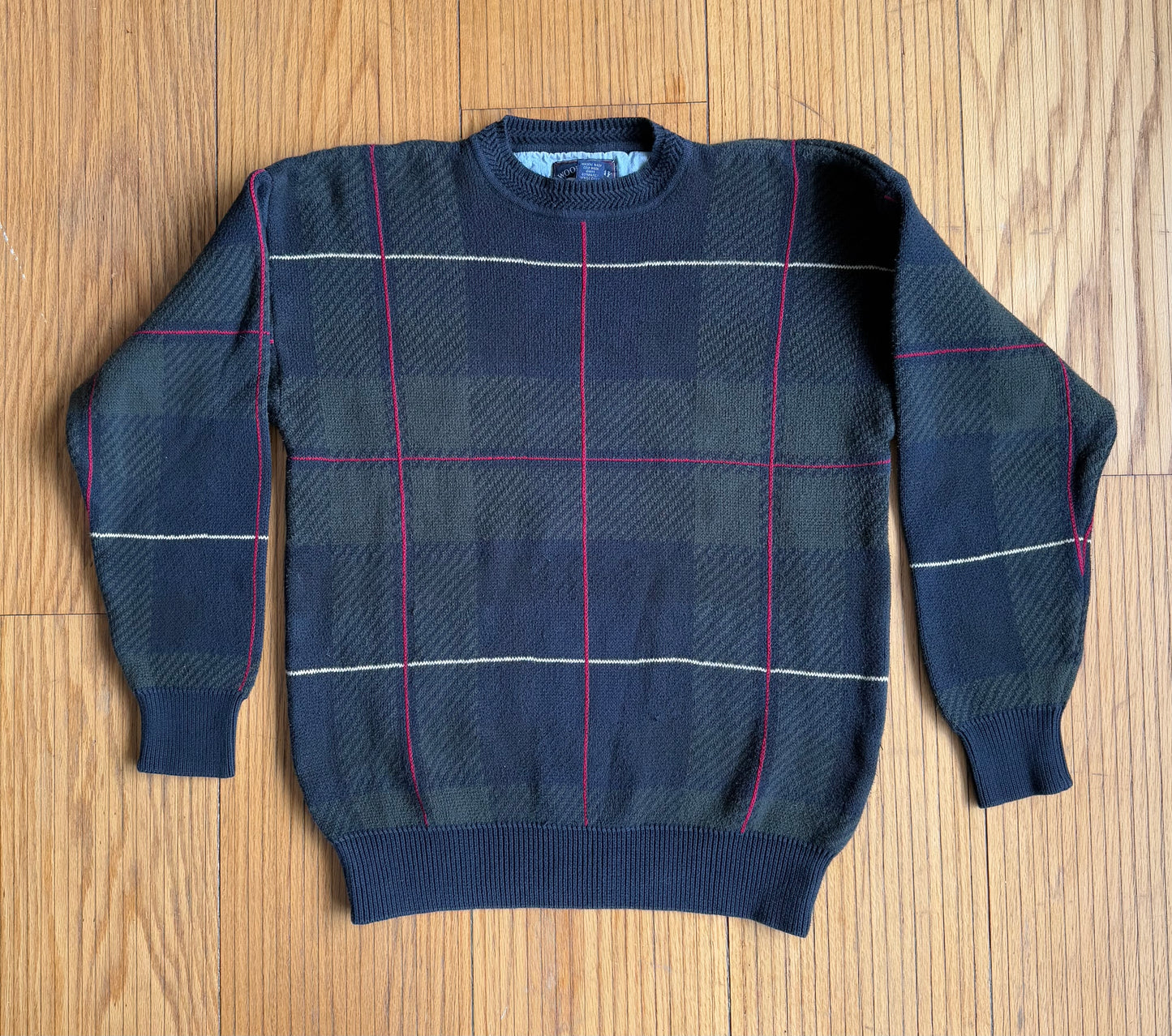 Vintage Woods & Gray 100% Cotton Green Plaid Sweater- M