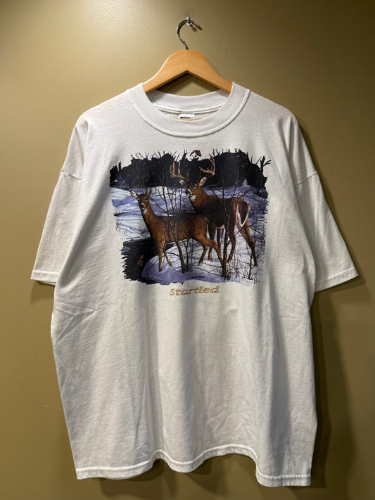 Vintage White Tail Deer Startled T-Shirt- XL