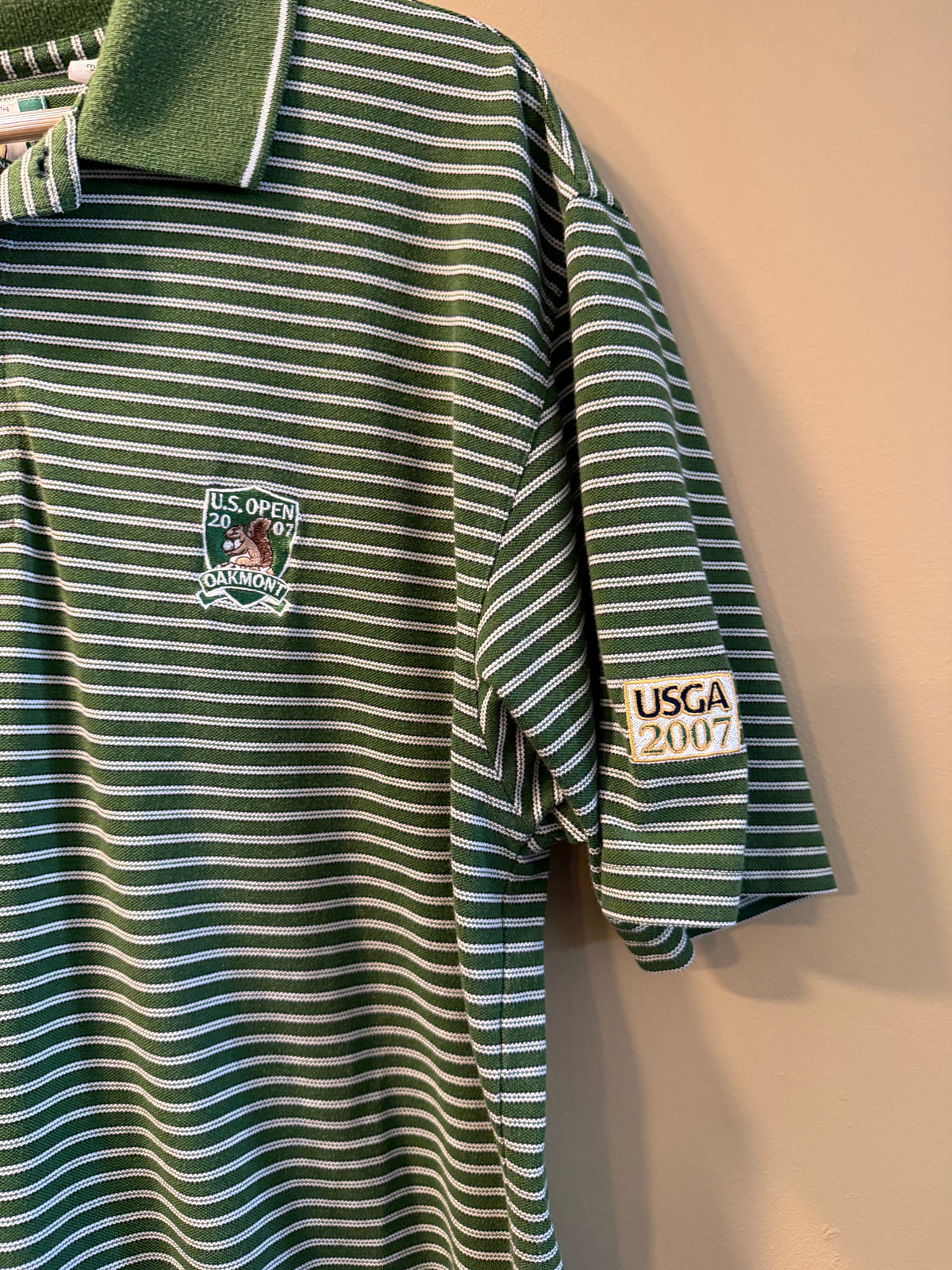 Vintage U.S. Open Golf Green Striped Polo Shirt- L