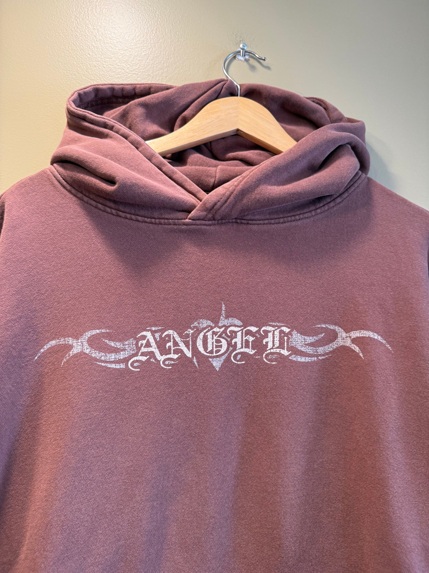 Angel Gothic Print Brown Hoodie Sweatshirt- L