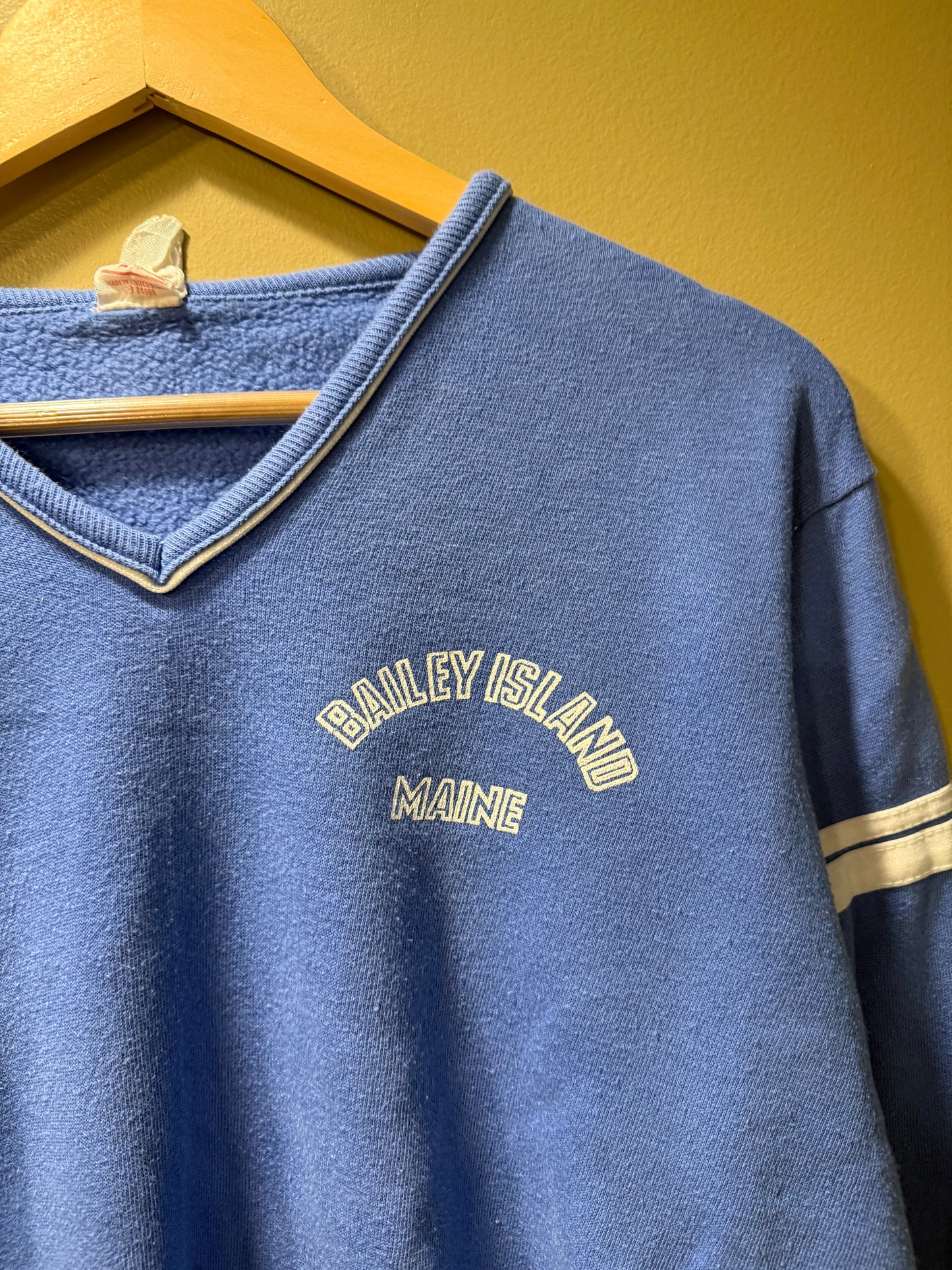 Vintage Bailey Island Blue V-Neck Coastal Crewneck Sweatshirt- S