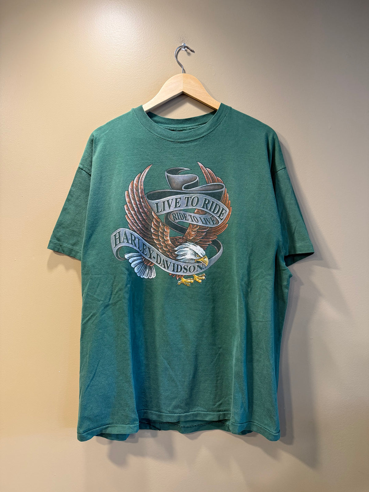 Vintage Harley Davidson Bald Eagle Green T-Shirt- XL