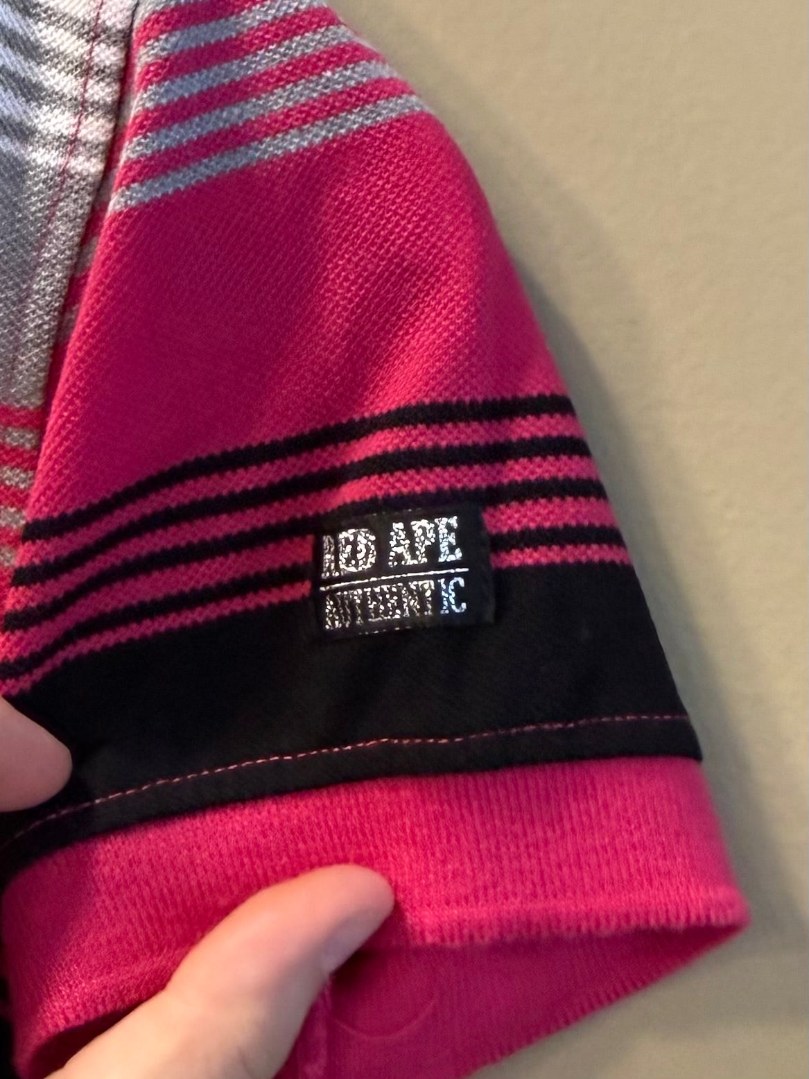 Vintage Red Ape Striped Pink Women’s Polo Shirt- S