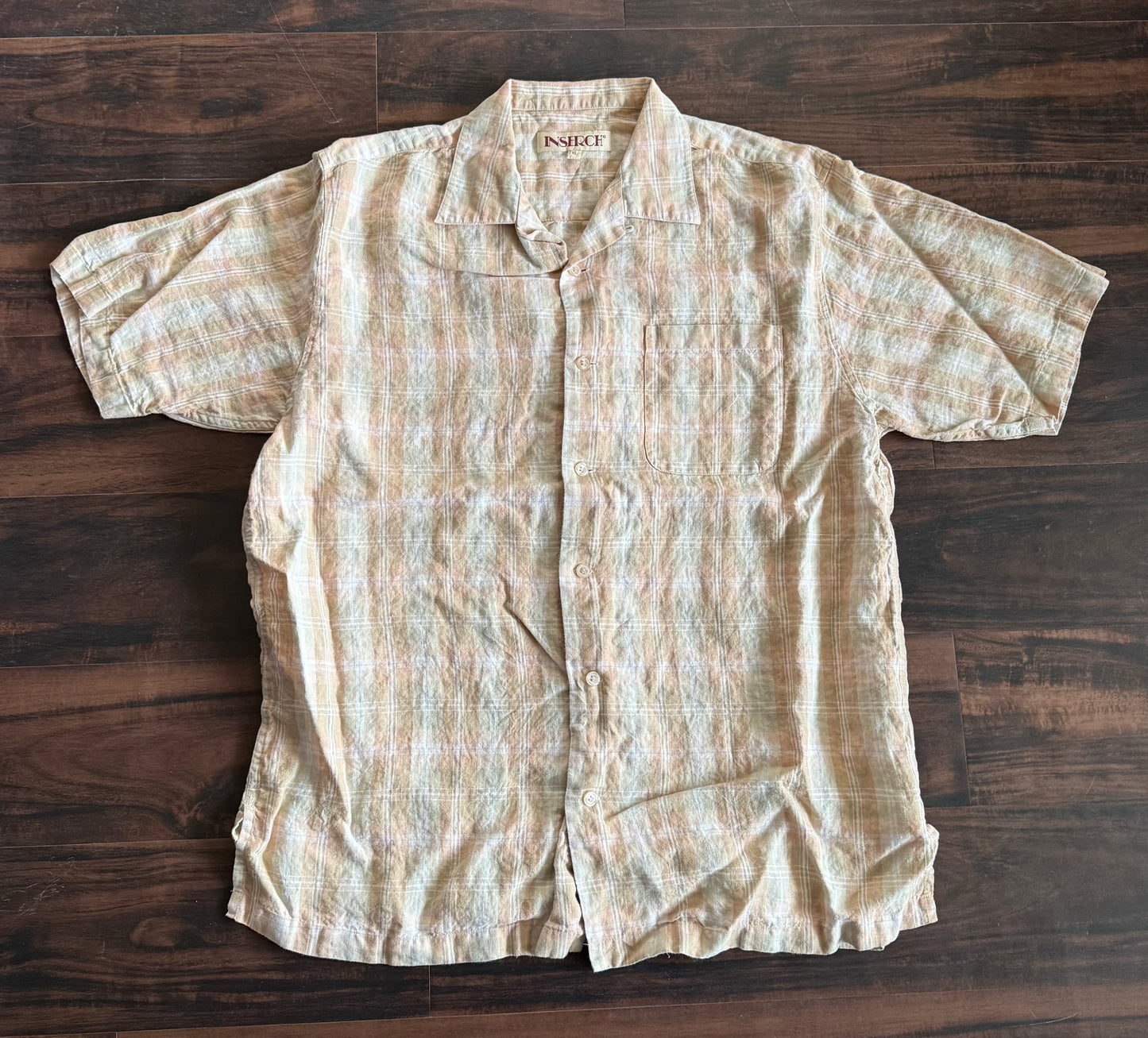 Vintage Inserch Linen Checkered Neutral Button-Up Shirt- XL