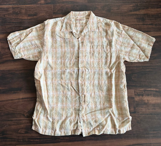 Vintage Inserch Linen Checkered Neutral Button-Up Shirt- XL