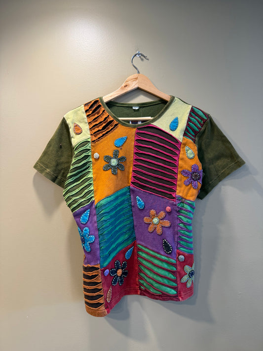 Vintage Y2K Patchwork Floral T-Shirt- L