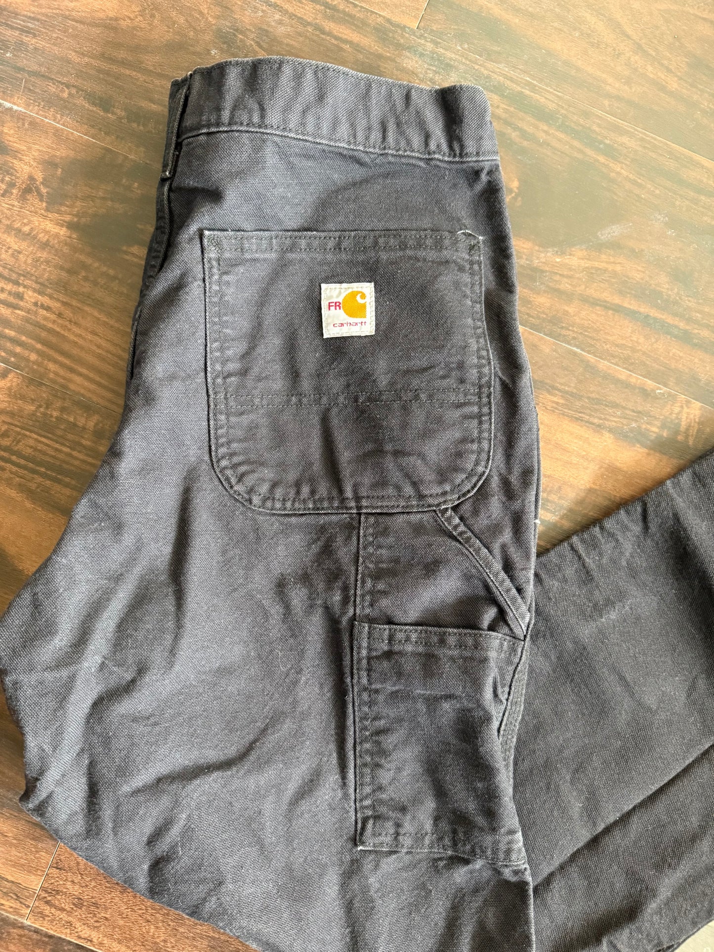 Vintage Carhartt Black Fire Resistant Cotton Canvas Carpenter Workwear Pants- 31x34